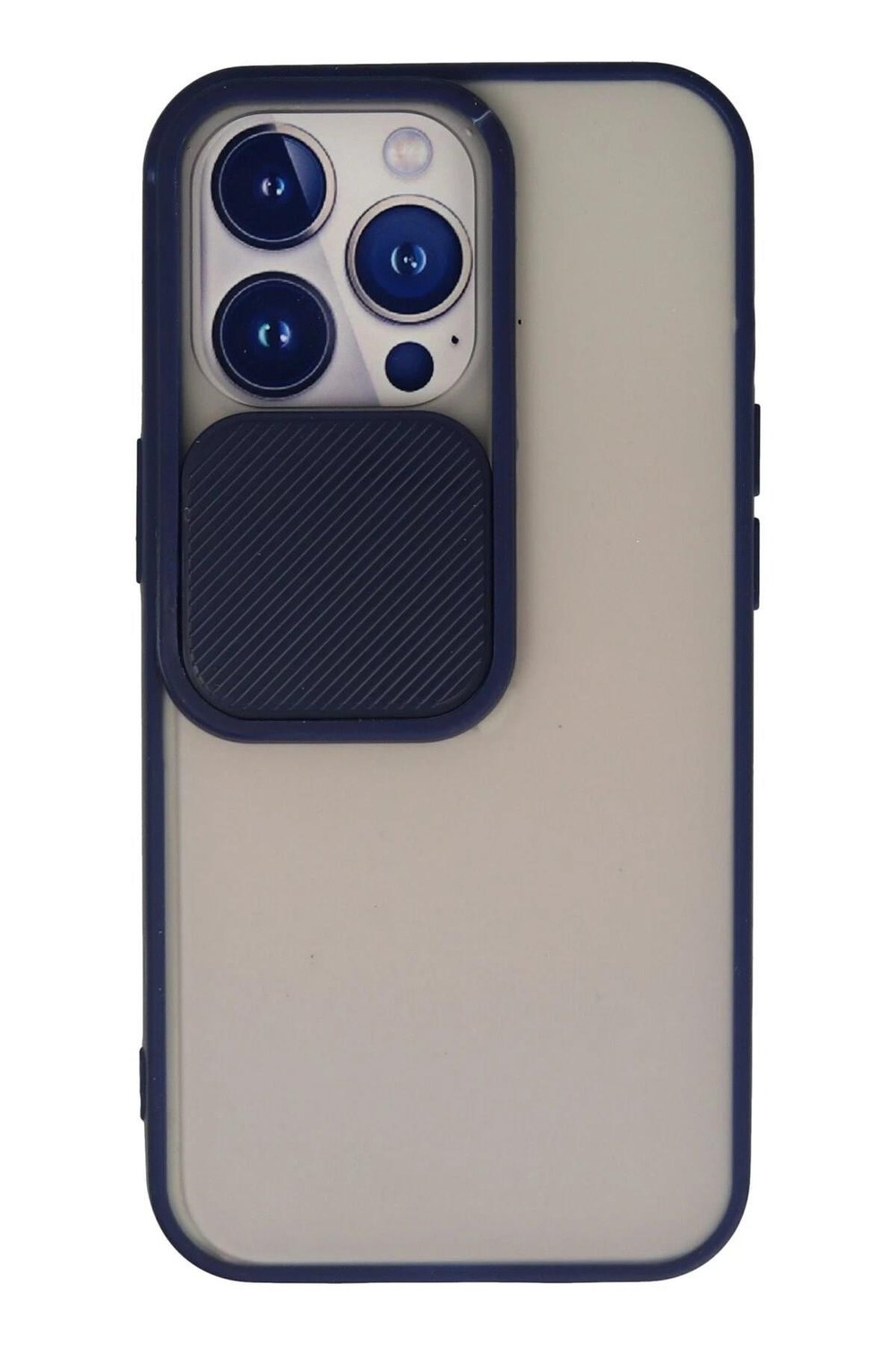 Mey İthalat®  iPhone 13 Pro Kılıf Palm Buzlu Kamera Sürgülü Silikon - Lacivert