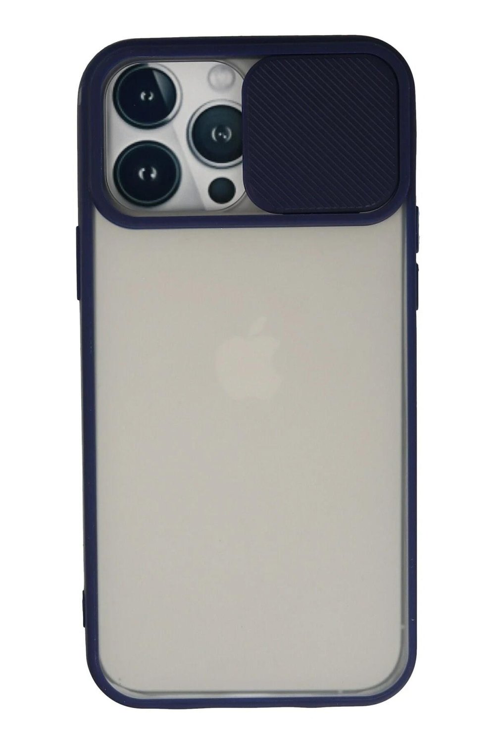 Mey İthalat®  iPhone 13 Pro Max Kılıf Palm Buzlu Kamera Sürgülü Silikon - Lacivert
