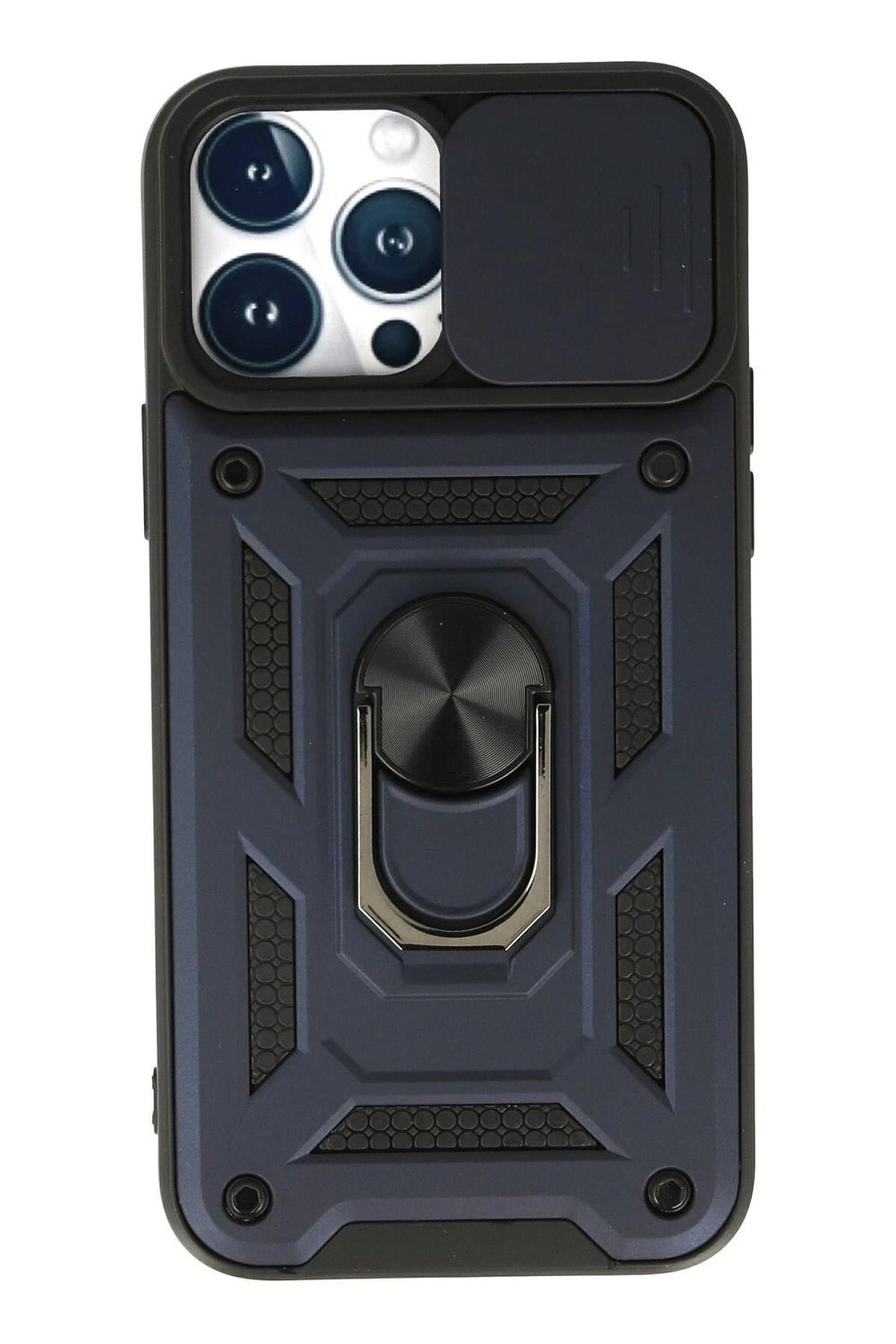 Mey İthalat®  iPhone 13 Pro Max Kılıf Pars Lens Yüzüklü Silikon - Lacivert