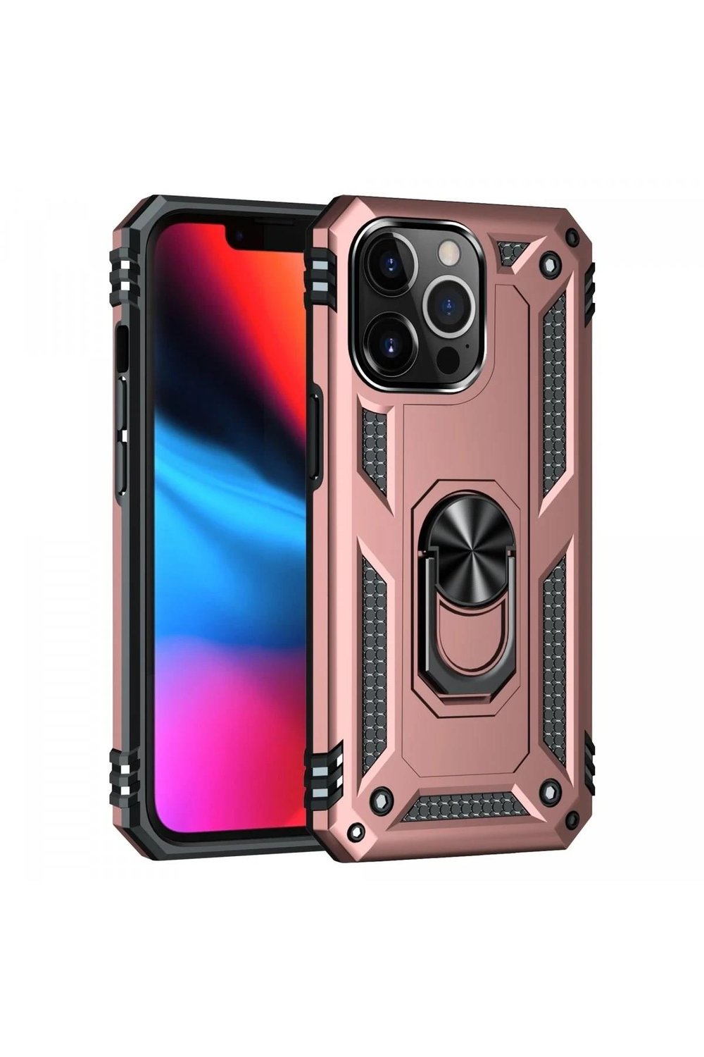 Mey İthalat®  iPhone 13 Pro Max Kılıf Sofya Yüzüklü Silikon Kapak - Rose