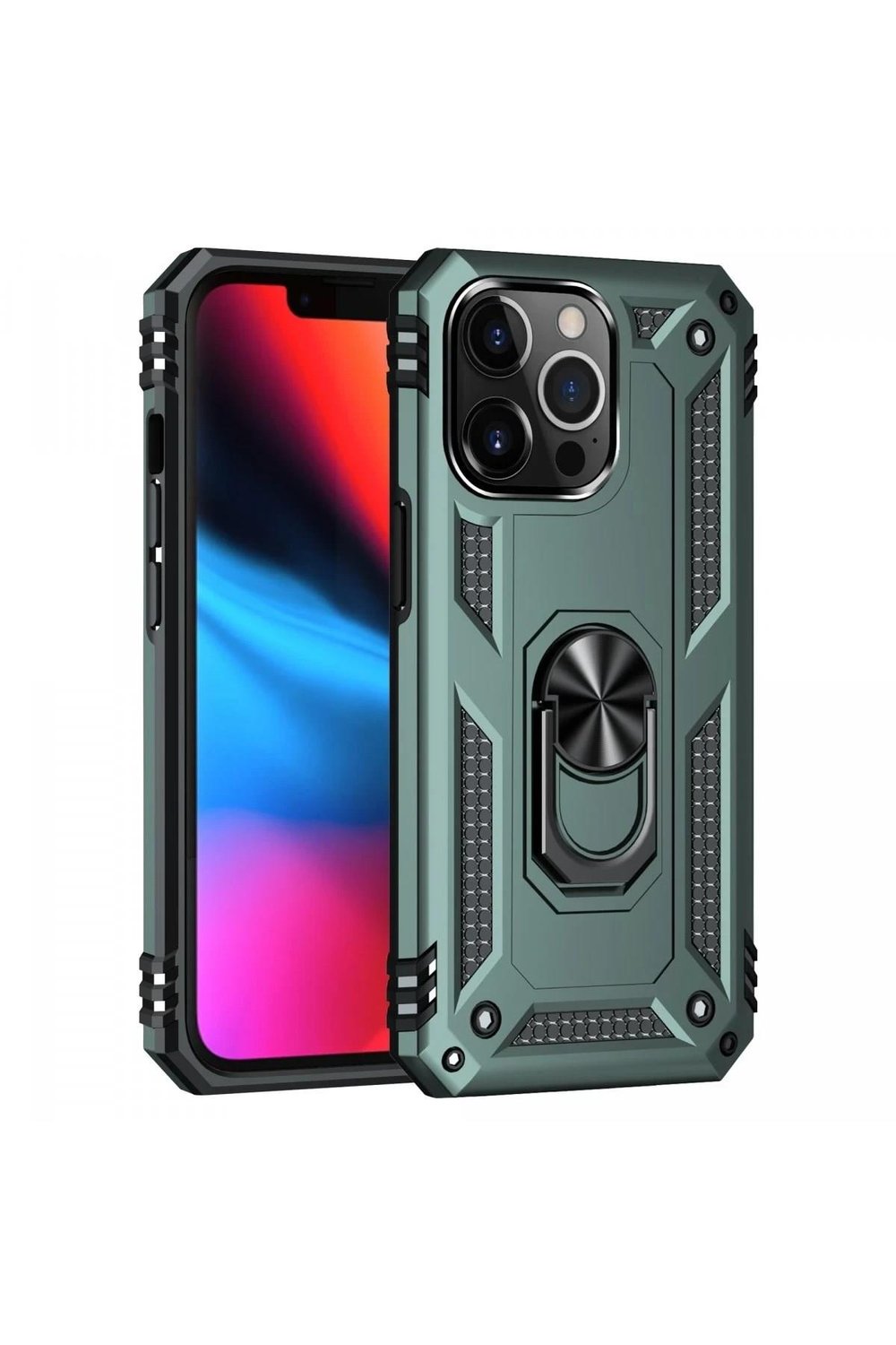 Mey İthalat®  iPhone 13 Pro Max Kılıf Sofya Yüzüklü Silikon Kapak - Yeşil