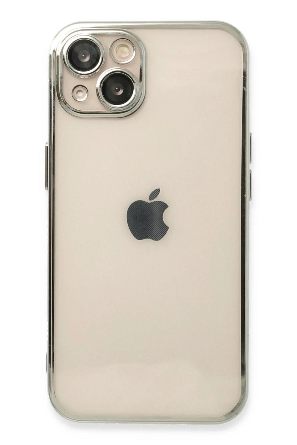 Mey İthalat®  iPhone 14 Kılıf  Lensli Silikon - Gümüş