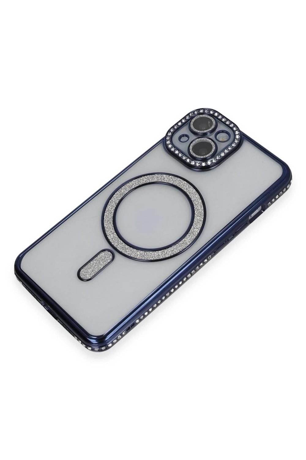 Mey İthalat®  iPhone 14 Kılıf Joke Simli Magneticsafe Kılıf - Lacivert