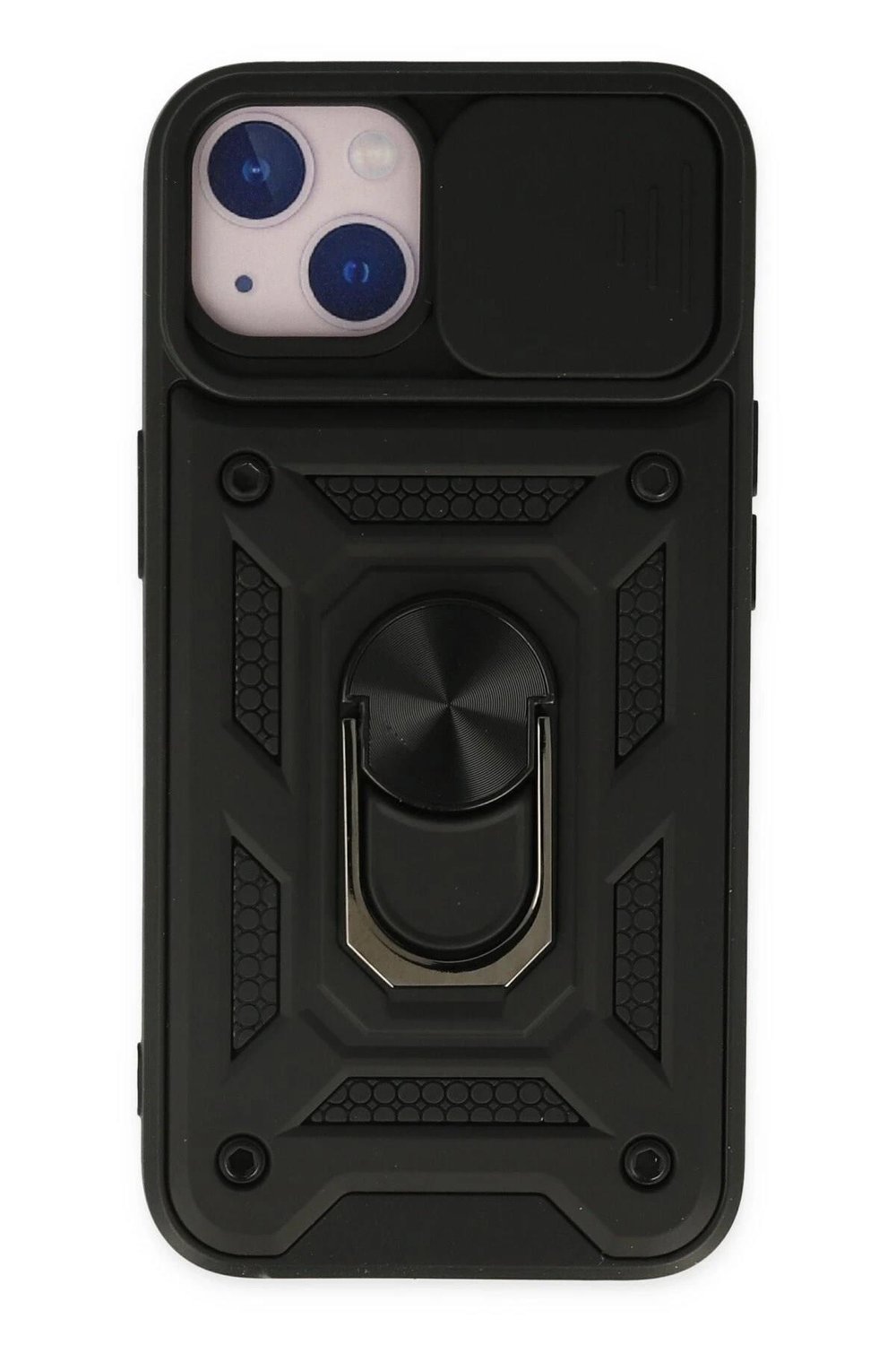 Mey İthalat®  iPhone 14 Kılıf Pars Lens Yüzüklü Silikon - Siyah