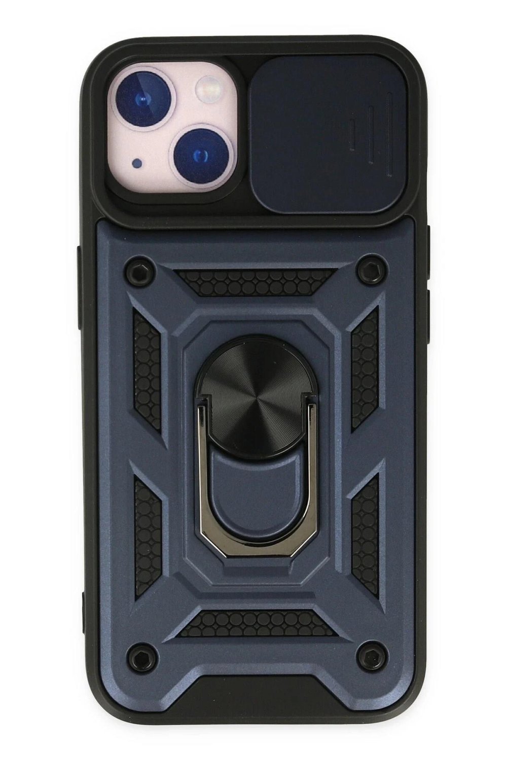 Mey İthalat®  iPhone 14 Kılıf Pars Lens Yüzüklü Silikon - Lacivert