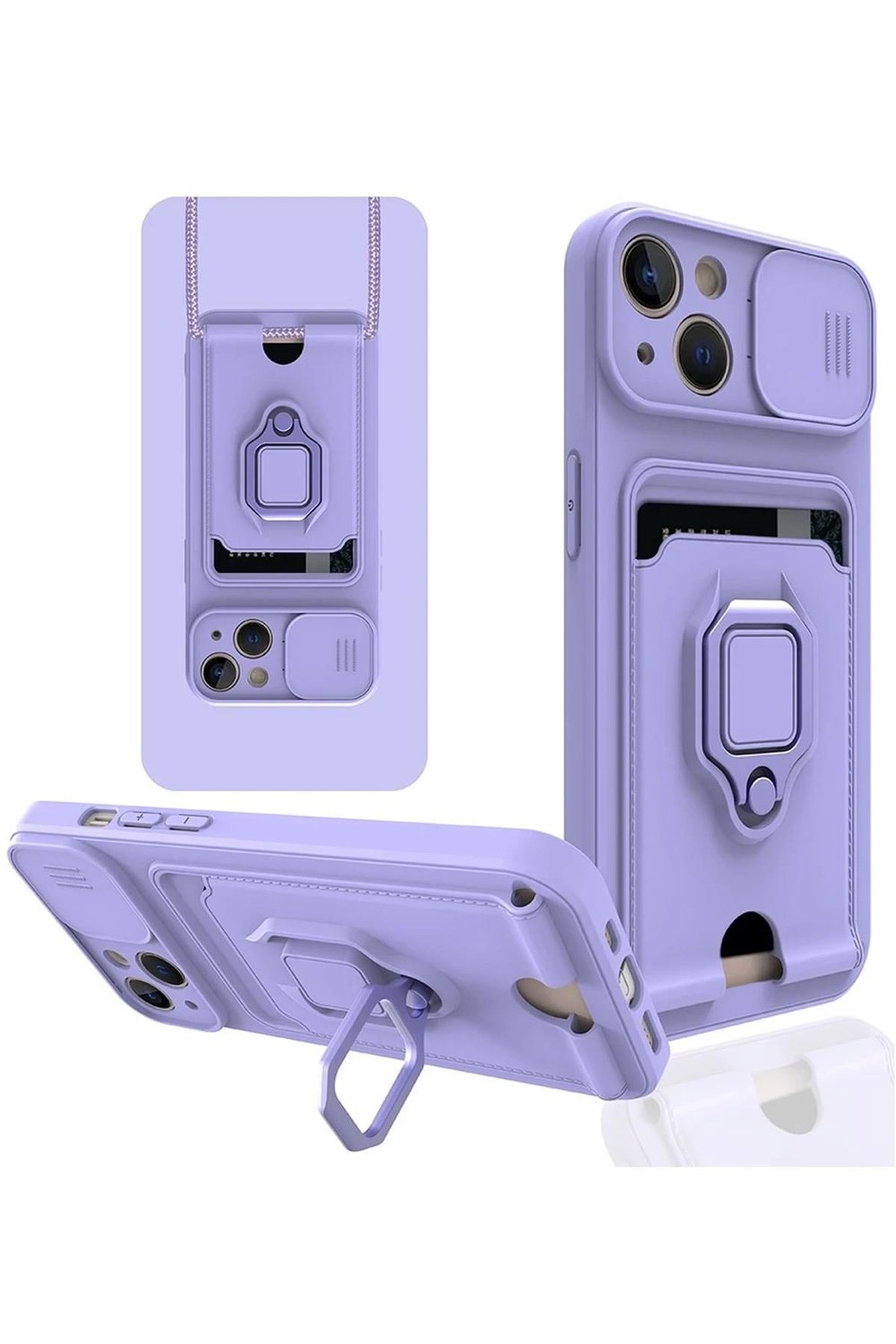 Mey İthalat®  iPhone 14 Kılıf Zuma Kartvizitli Yüzüklü Silikon - Lila