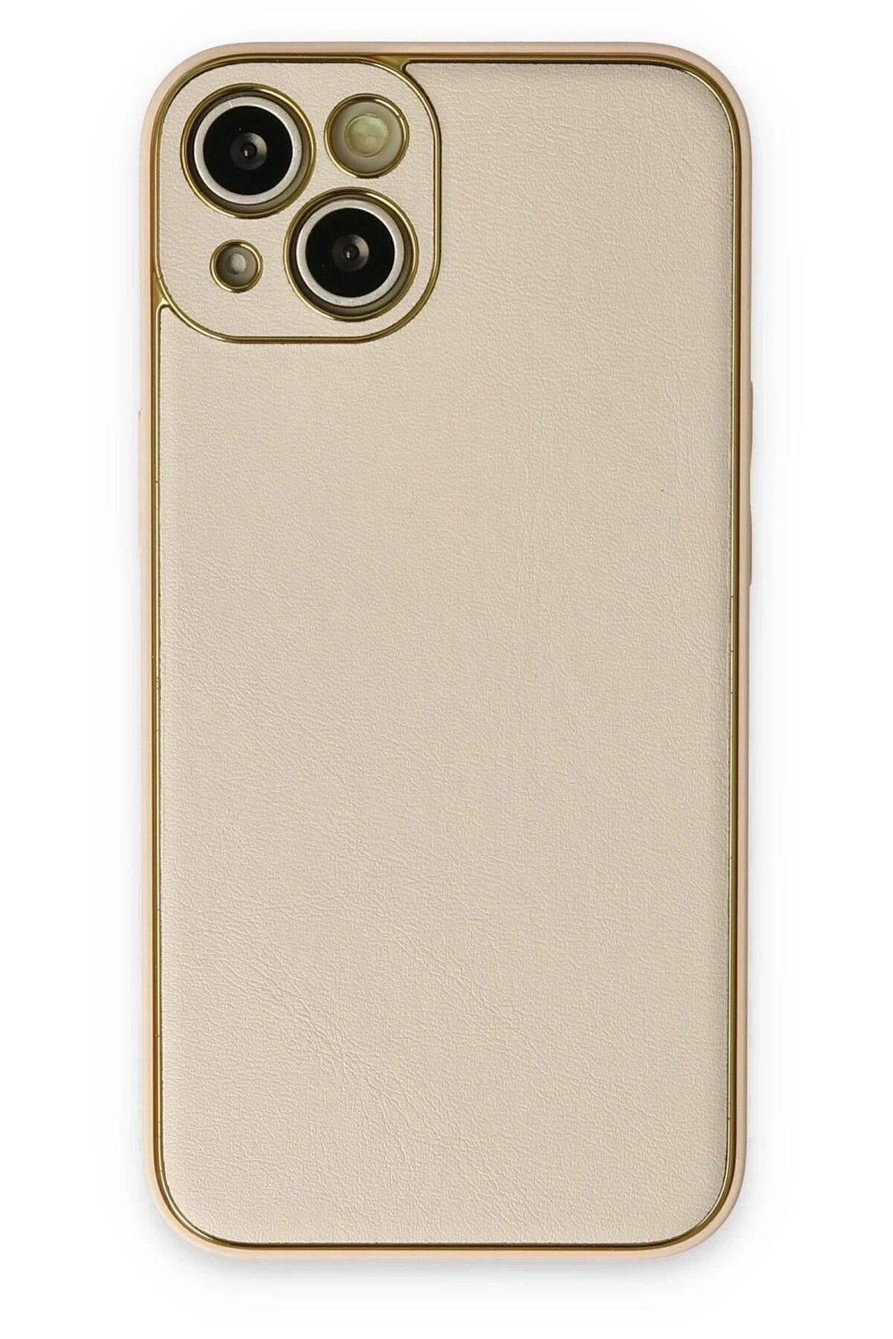 Mey İthalat®  iPhone 14 Plus Kılıf Coco Deri Silikon Kapak - Gold