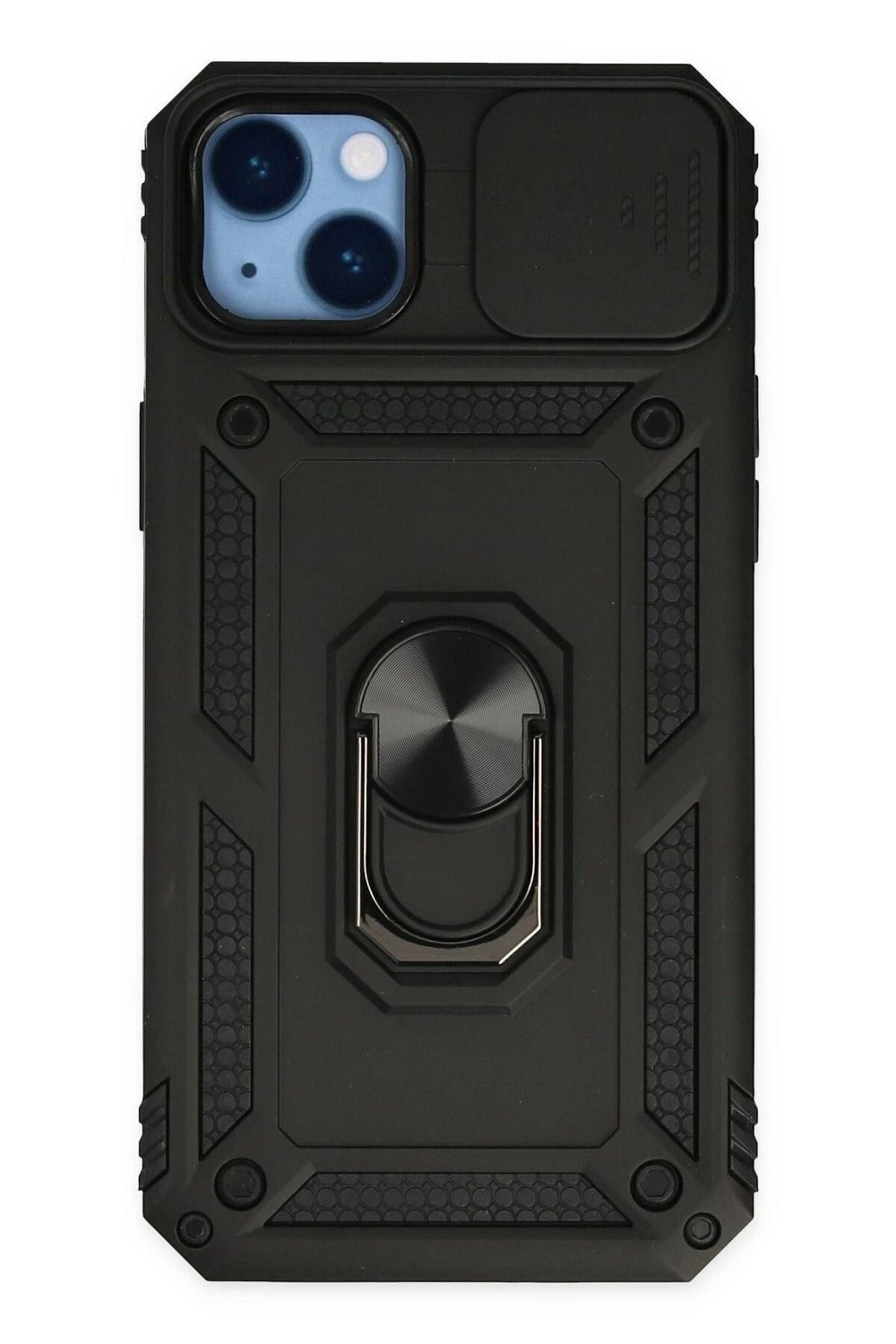 Mey İthalat®  iPhone 14 Plus Kılıf Pars Lens Yüzüklü Silikon - Siyah