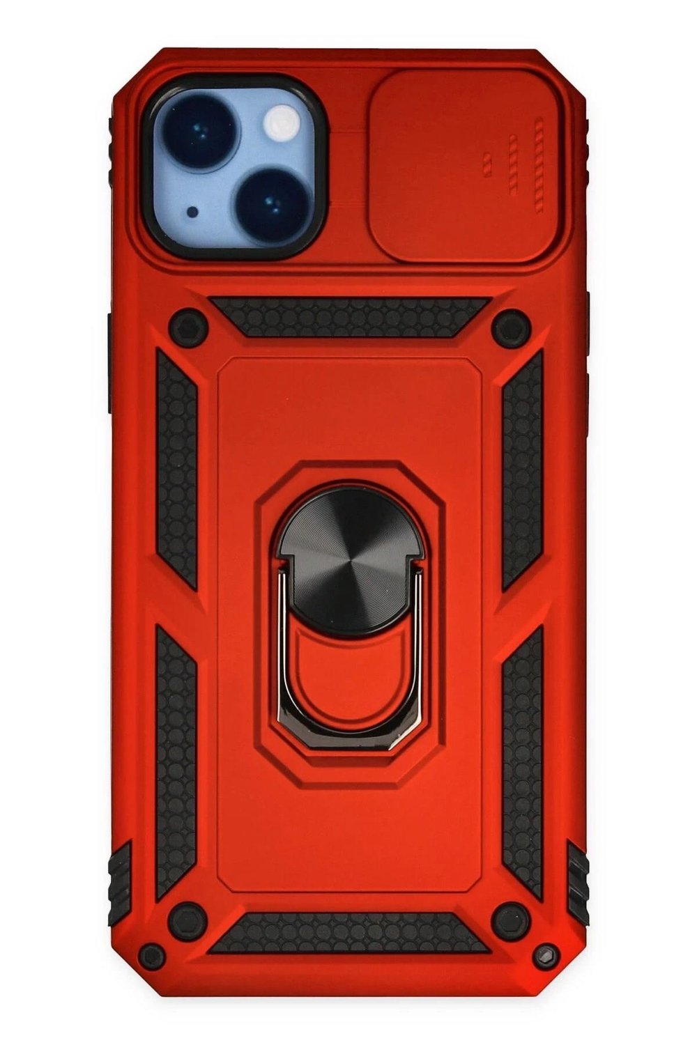 Mey İthalat®  iPhone 14 Plus Kılıf Pars Lens Yüzüklü Silikon - Kırmızı