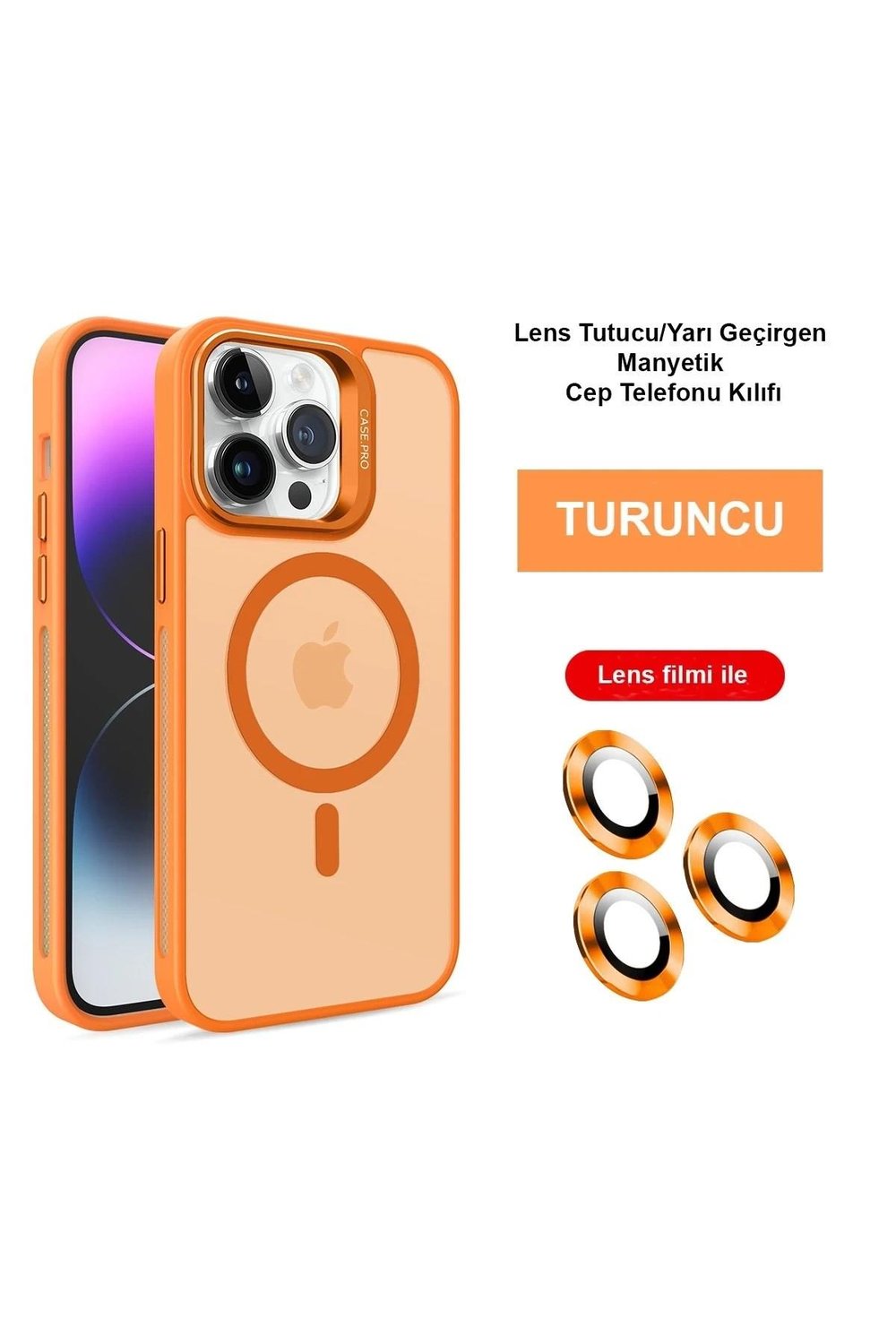 Mey İthalat®  iPhone 14 Pro Kılıf Flet Lens Magsafe Kapak - Turuncu
