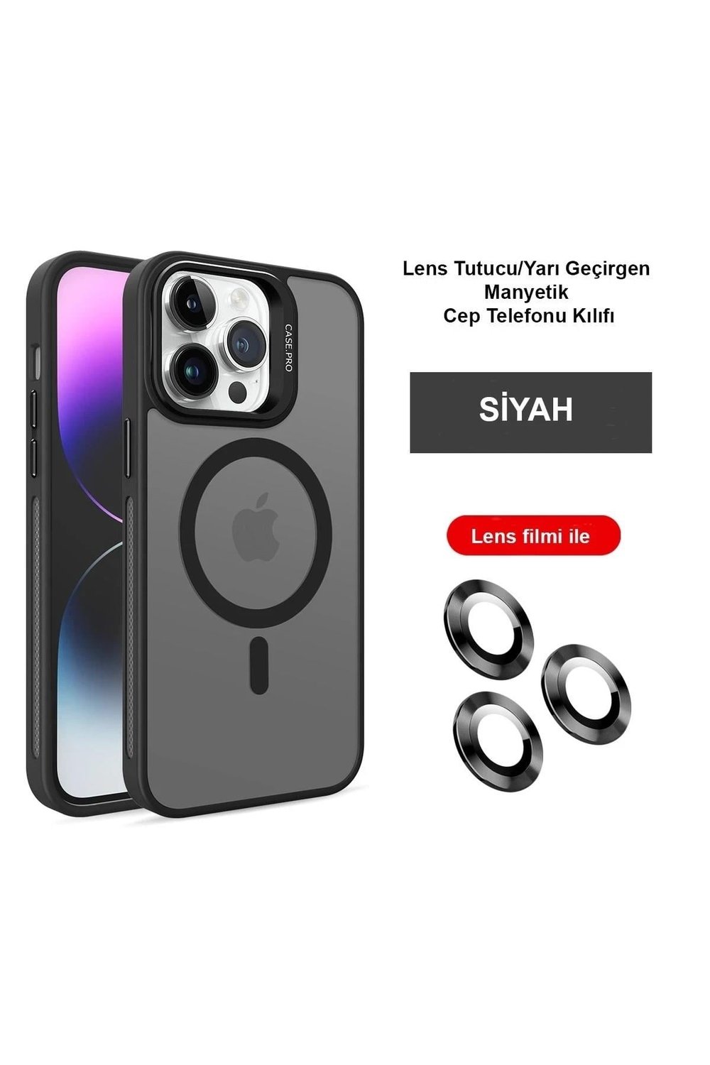 Mey İthalat®  iPhone 14 Pro Kılıf Flet Lens Magsafe Kapak - Siyah