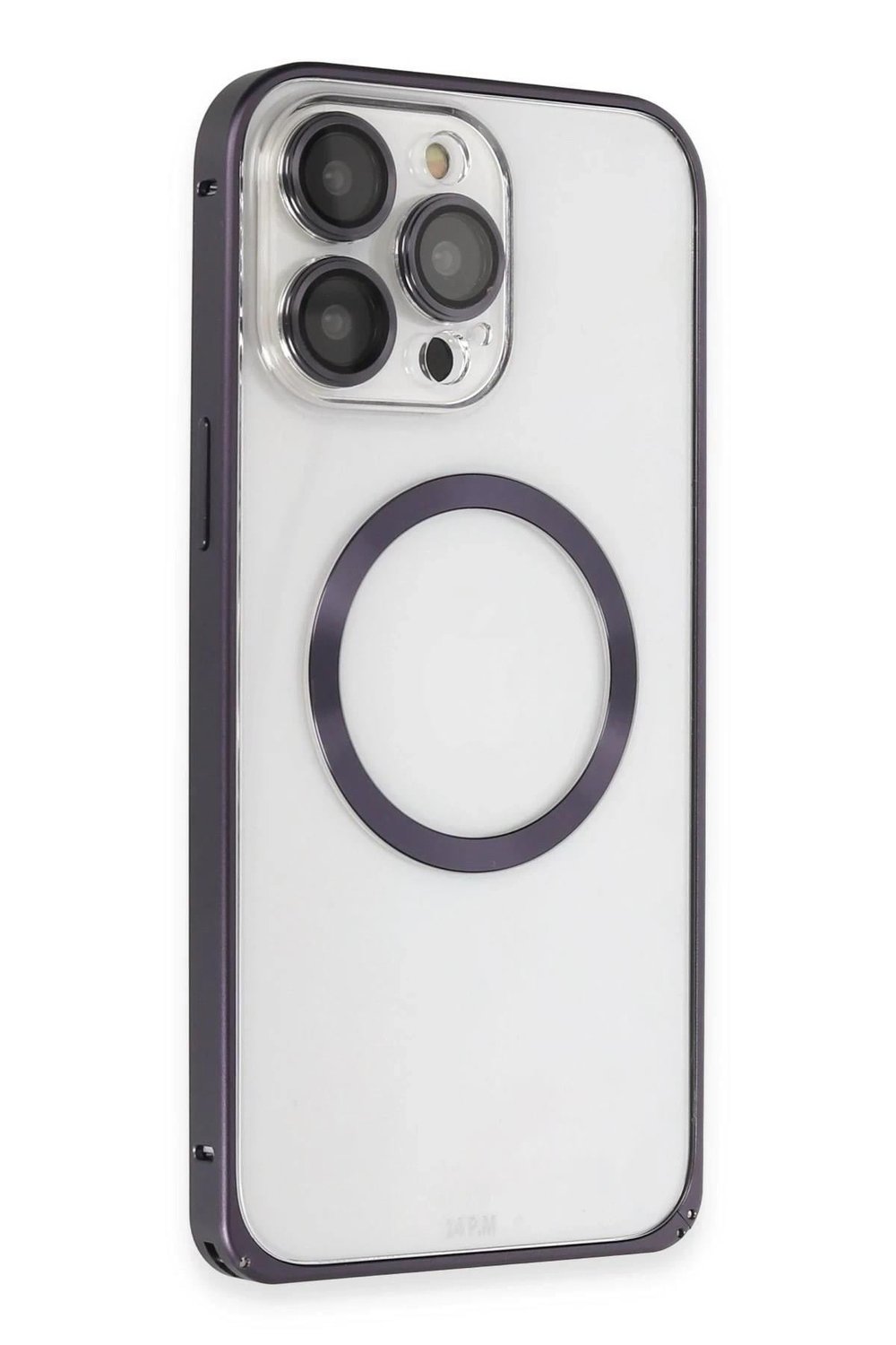 Mey İthalat®  iPhone 14 Pro Kılıf Metal Bumper Magneticsafe Kapak - Derin Mor
