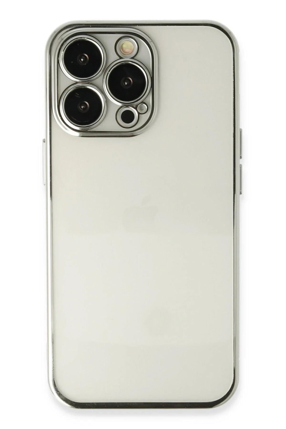 Mey İthalat®  iPhone 14 Pro Max Kılıf  Lensli Silikon - Gümüş