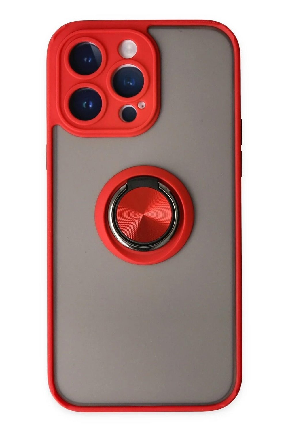 Mey İthalat®  iPhone 14 Pro Max Kılıf Montreal Yüzüklü Silikon Kapak - Kırmızı