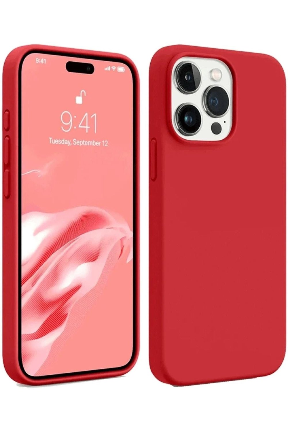 Mey İthalat®  iPhone 15 Pro Kılıf First Silikon - Kırmızı