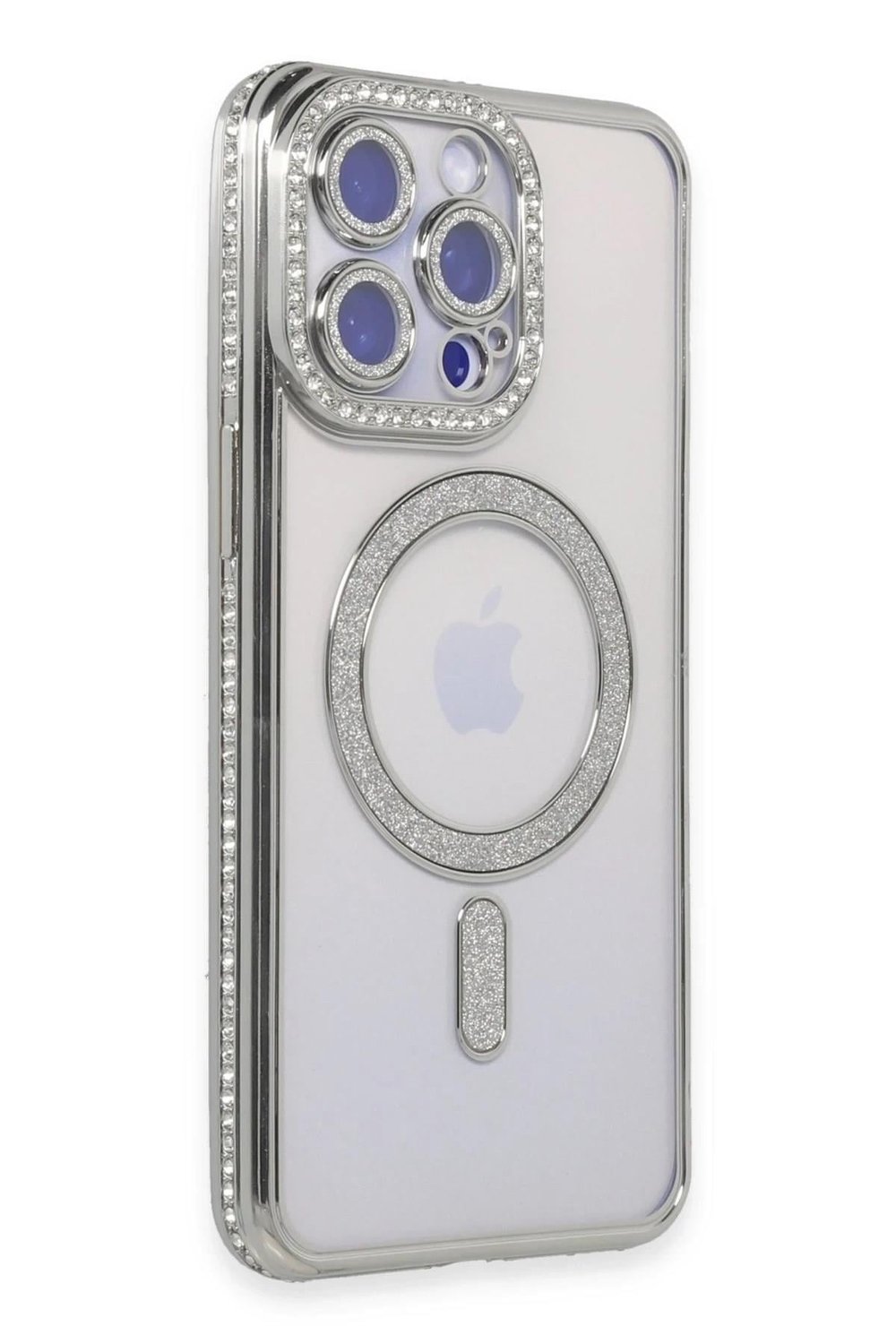 Mey İthalat®  iPhone 15 Pro Kılıf Joke Simli Magneticsafe Kılıf - Gümüş