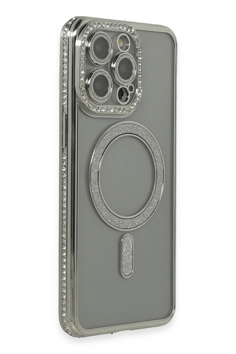 Mey İthalat®  iPhone 15 Pro Kılıf Joke Simli Magneticsafe Kılıf - Gri