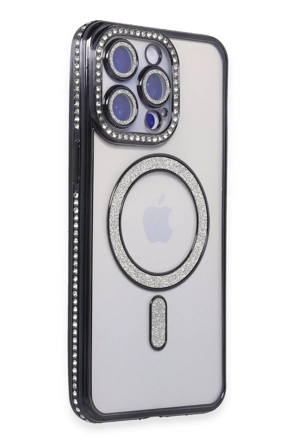 Mey İthalat®  iPhone 15 Pro Kılıf Joke Simli Magneticsafe Kılıf - Siyah