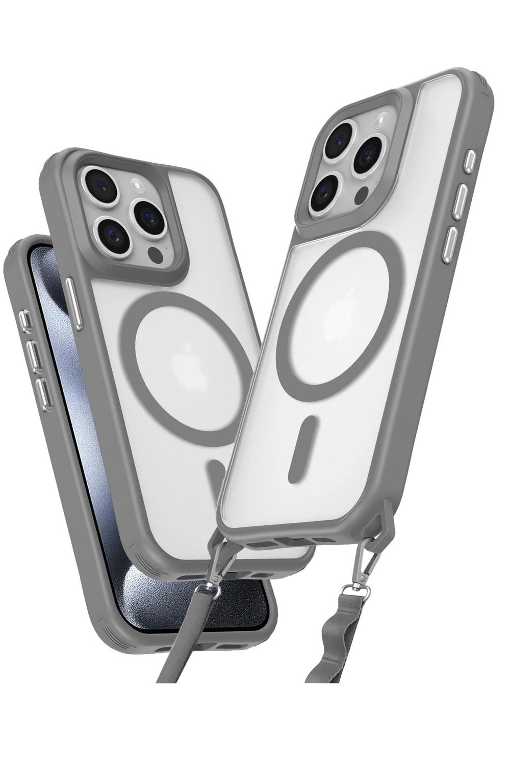 Mey İthalat®  iPhone 15 Pro Max Kılıf Enka Magsafe Silikon Kılıf - Titan Gri