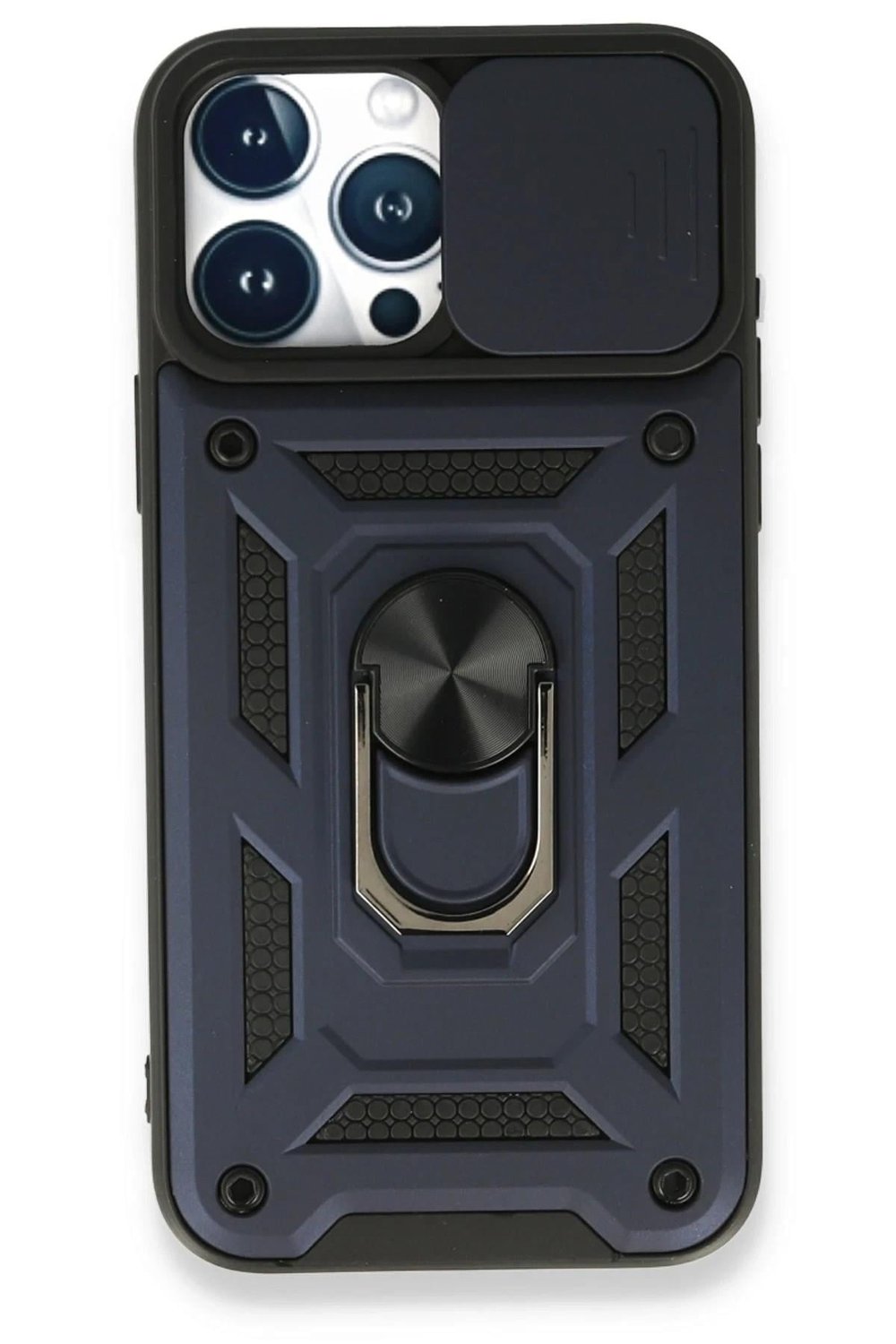 Mey İthalat®  iPhone 15 Pro Max Kılıf Pars Lens Yüzüklü Silikon - Lacivert