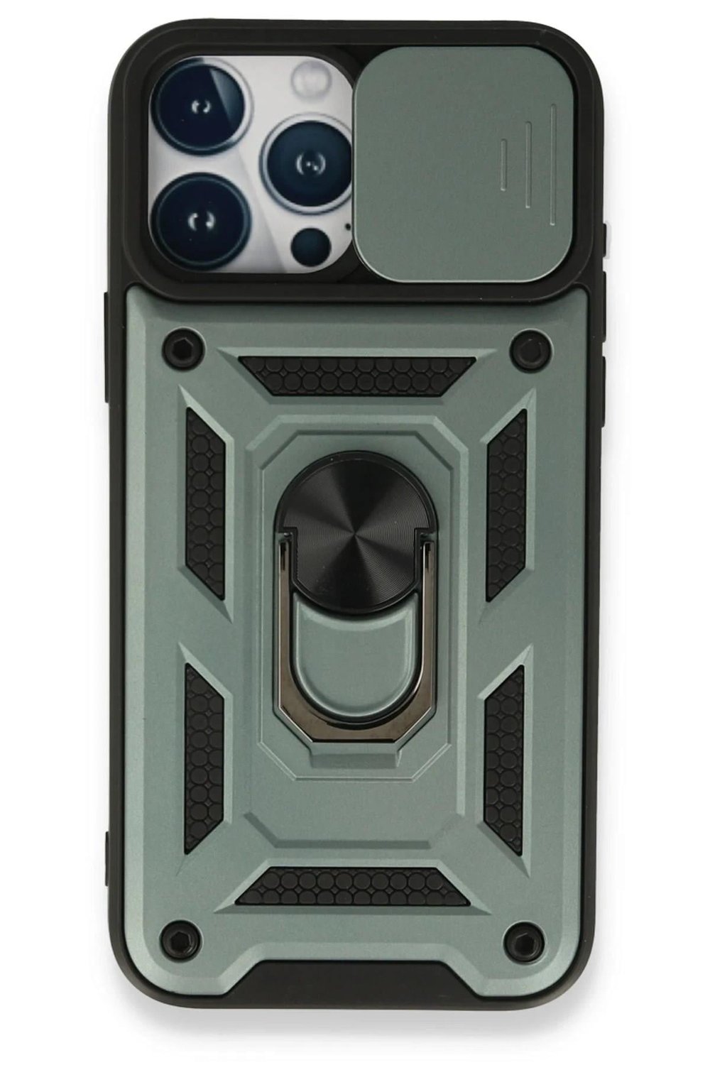 Mey İthalat®  iPhone 15 Pro Max Kılıf Pars Lens Yüzüklü Silikon - Yeşil