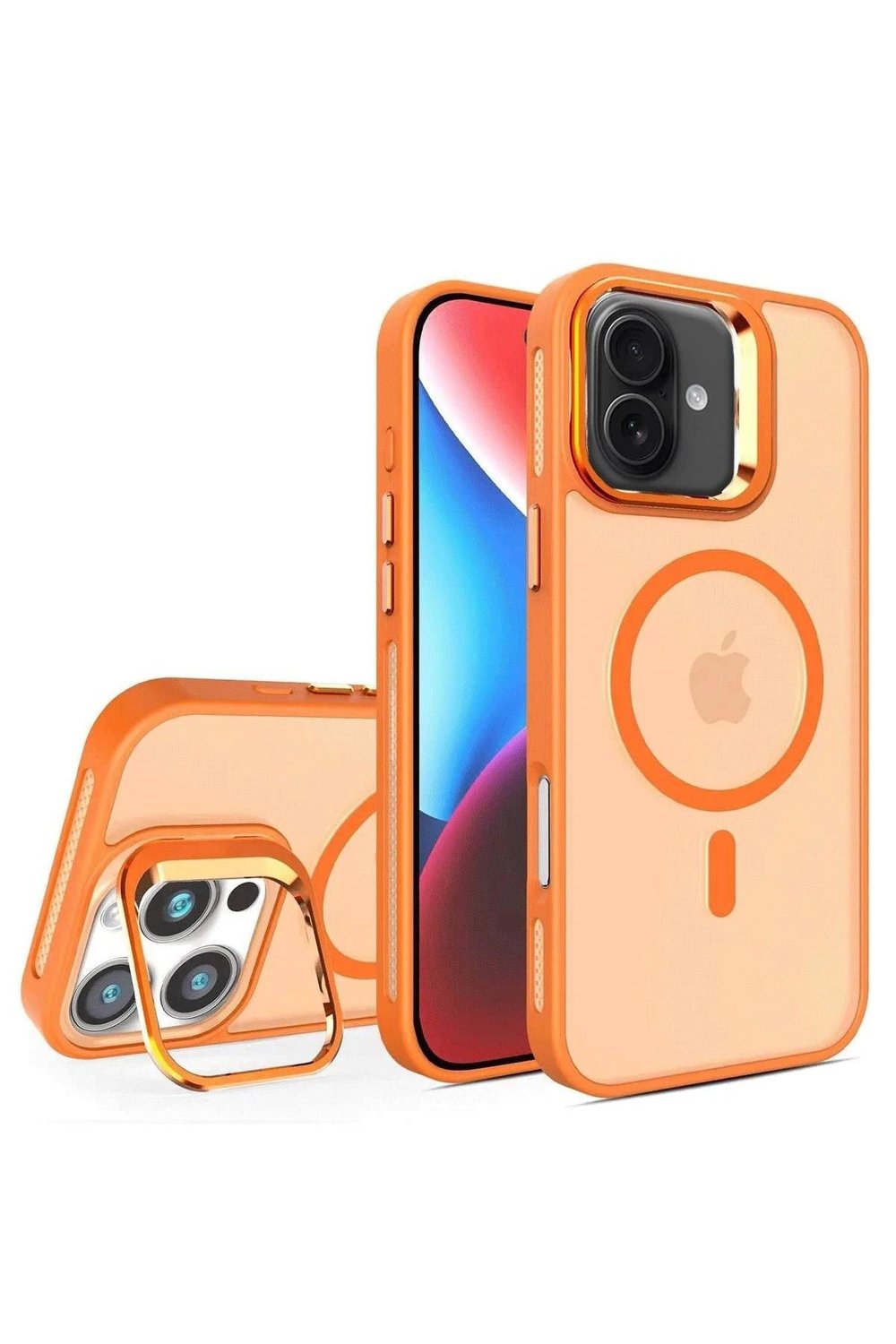 Mey İthalat®  iPhone 16 Flet Lens Magsafe Kapak - Turuncu