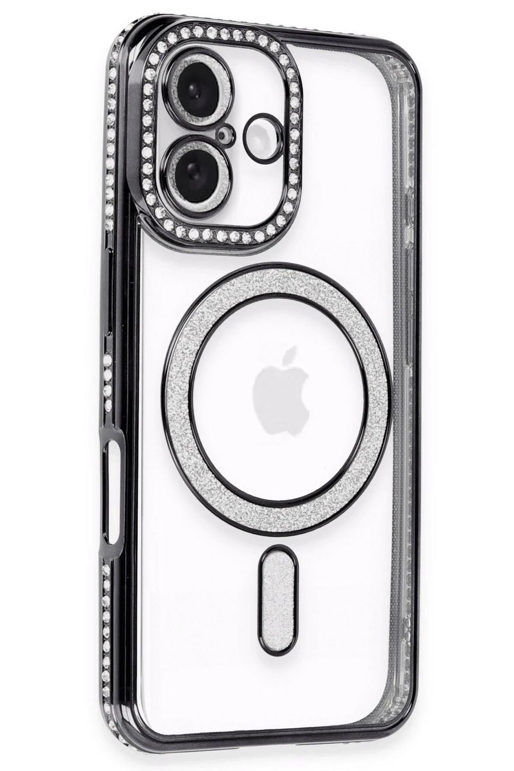 Mey İthalat®  iPhone 16 Kılıf Joke Simli Magneticsafe Kılıf - Siyah