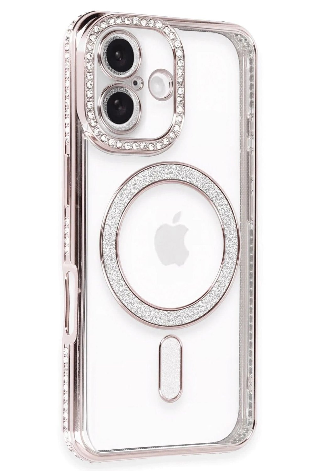 Mey İthalat®  iPhone 16 Kılıf Joke Simli Magneticsafe Kılıf - Pembe
