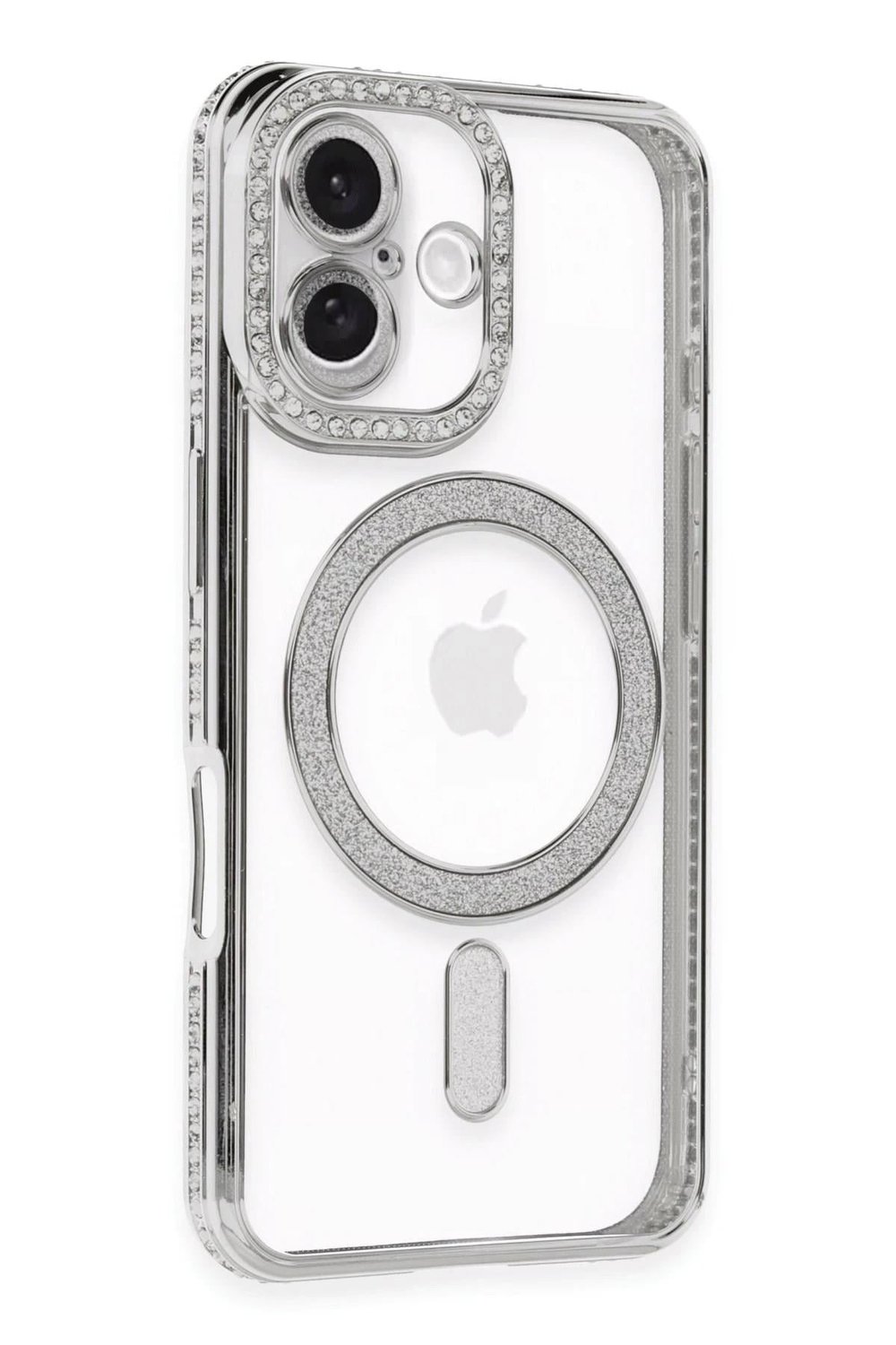 Mey İthalat®  iPhone 16 Kılıf Joke Simli Magneticsafe Kılıf - Gümüş