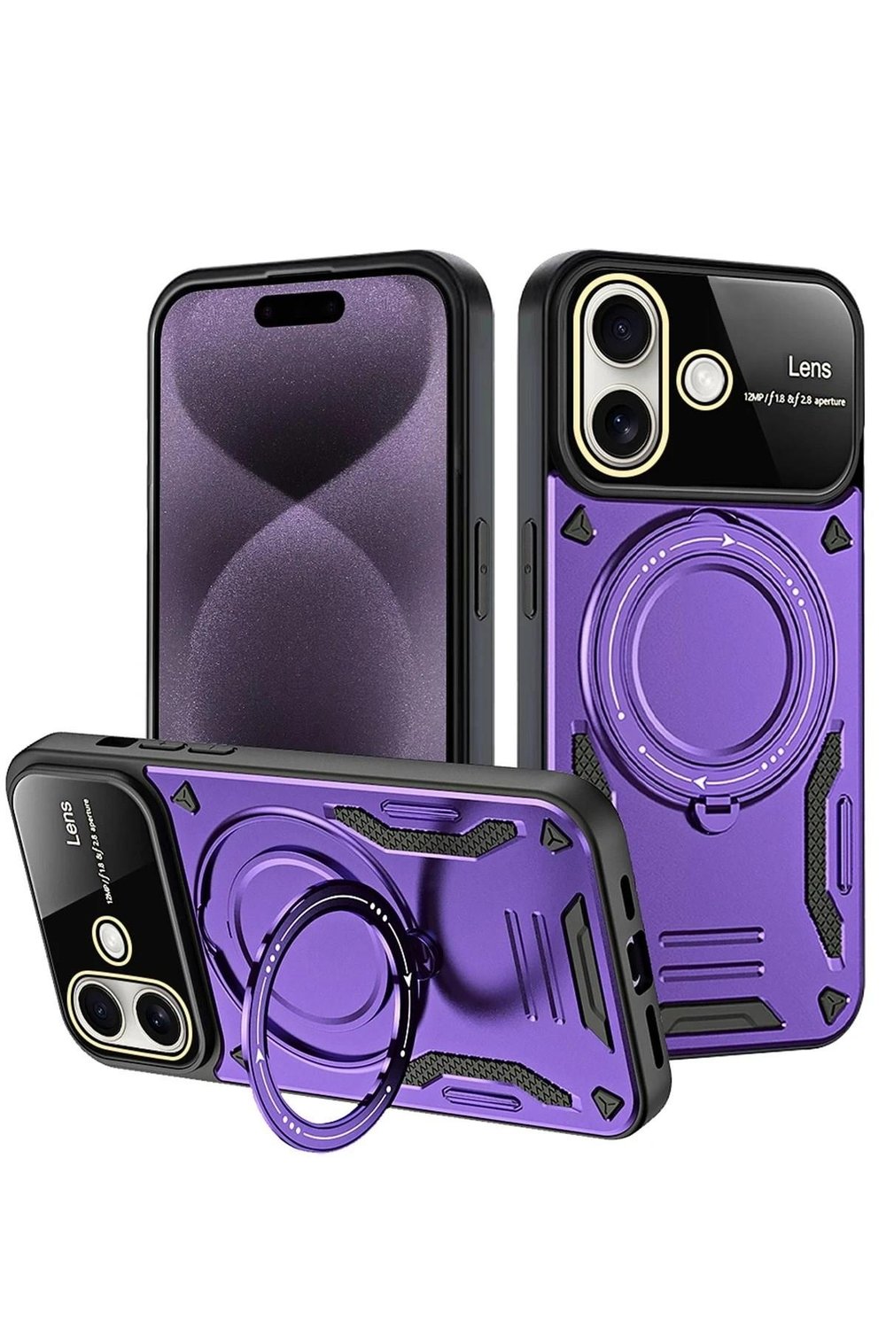 Mey İthalat®  iPhone 16 Kılıf Joy Lens Standlı Kapak - Mor