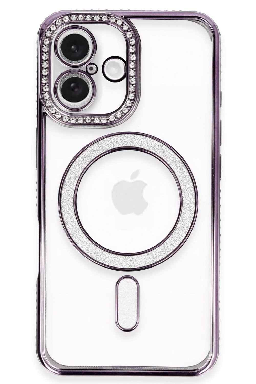 Mey İthalat®  iPhone 16 Plus Kılıf Joke Simli Magneticsafe Kılıf - Derin Mor