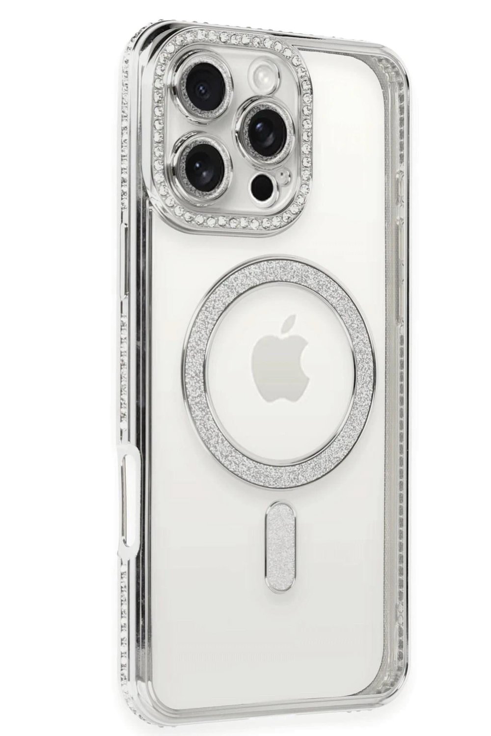 Mey İthalat®  iPhone 16 Pro Kılıf Joke Simli Magneticsafe Kılıf - Gümüş