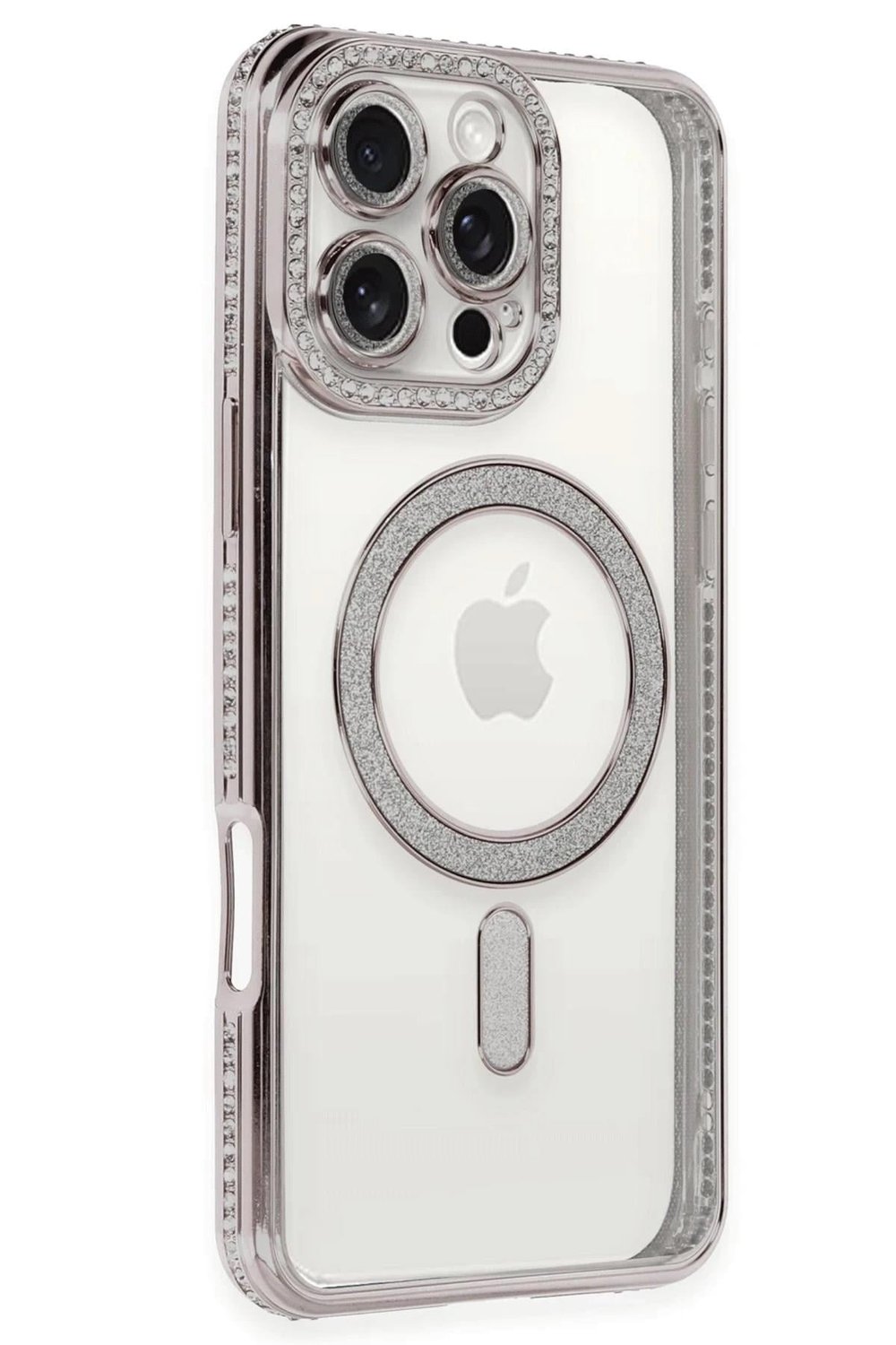 Mey İthalat®  iPhone 16 Pro Kılıf Joke Simli Magneticsafe Kılıf - Pembe