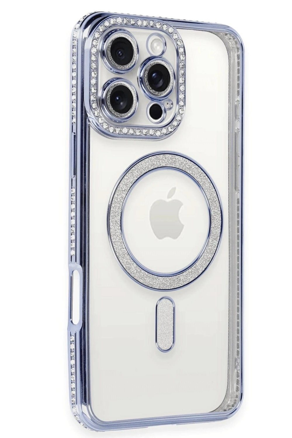 Mey İthalat®  iPhone 16 Pro Kılıf Joke Simli Magneticsafe Kılıf - Mavi