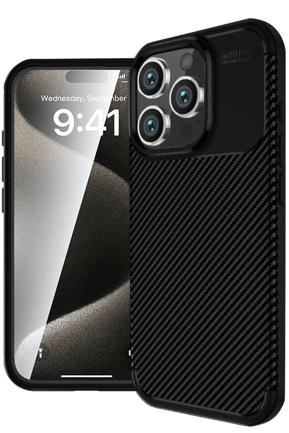 Mey İthalat®  iPhone 16 Pro Max Kılıf Auto Focus Karbon Kapak - Siyah