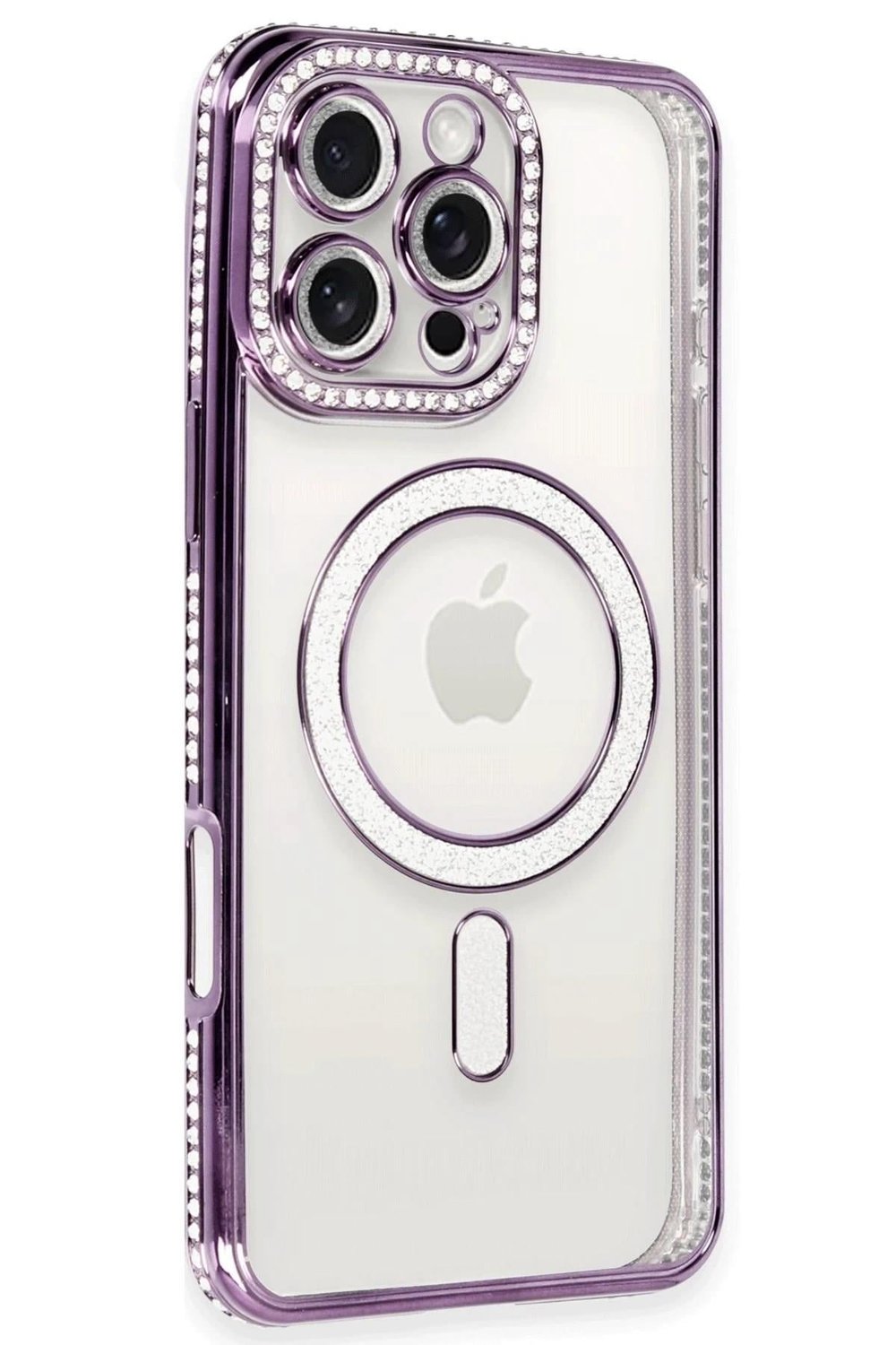 Mey İthalat®  iPhone 16 Pro Max Kılıf Joke Simli Magneticsafe Kılıf - Derin Mor