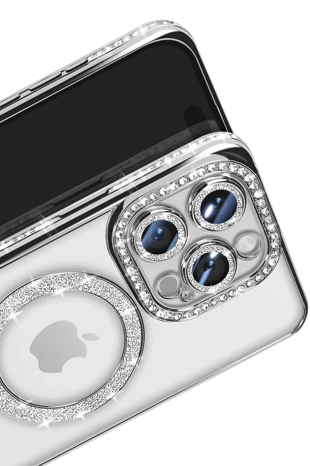 Mey İthalat®  iPhone 16 Pro Max Kılıf Joke Simli Magneticsafe Kılıf - Gümüş