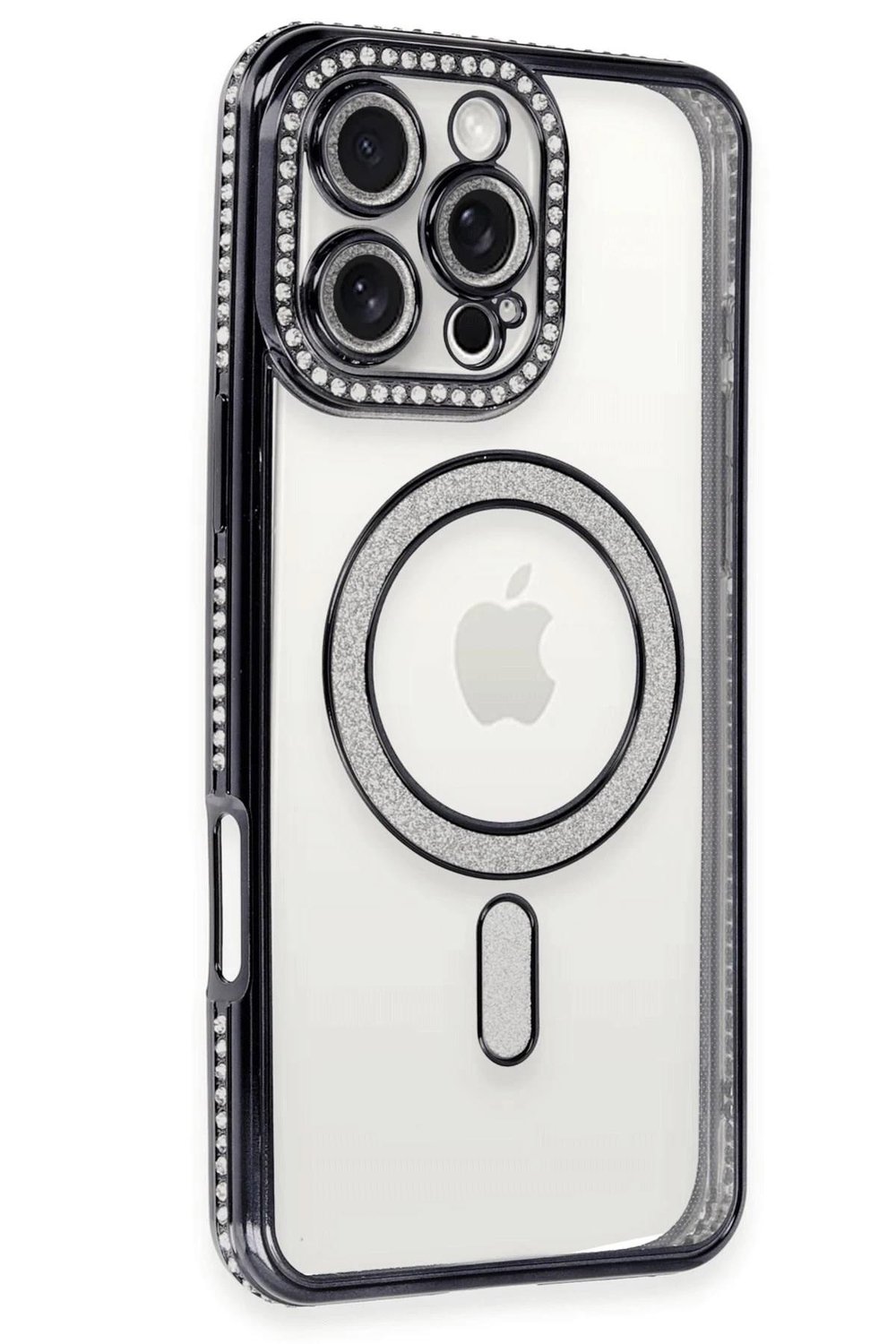 Mey İthalat®  iPhone 16 Pro Max Kılıf Joke Simli Magneticsafe Kılıf - Siyah