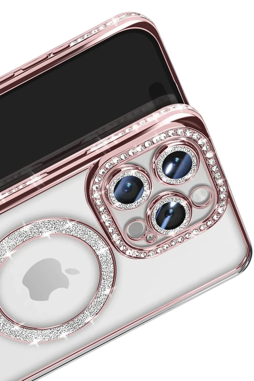Mey İthalat®  iPhone 16 Pro Max Kılıf Joke Simli Magneticsafe Kılıf - Pembe