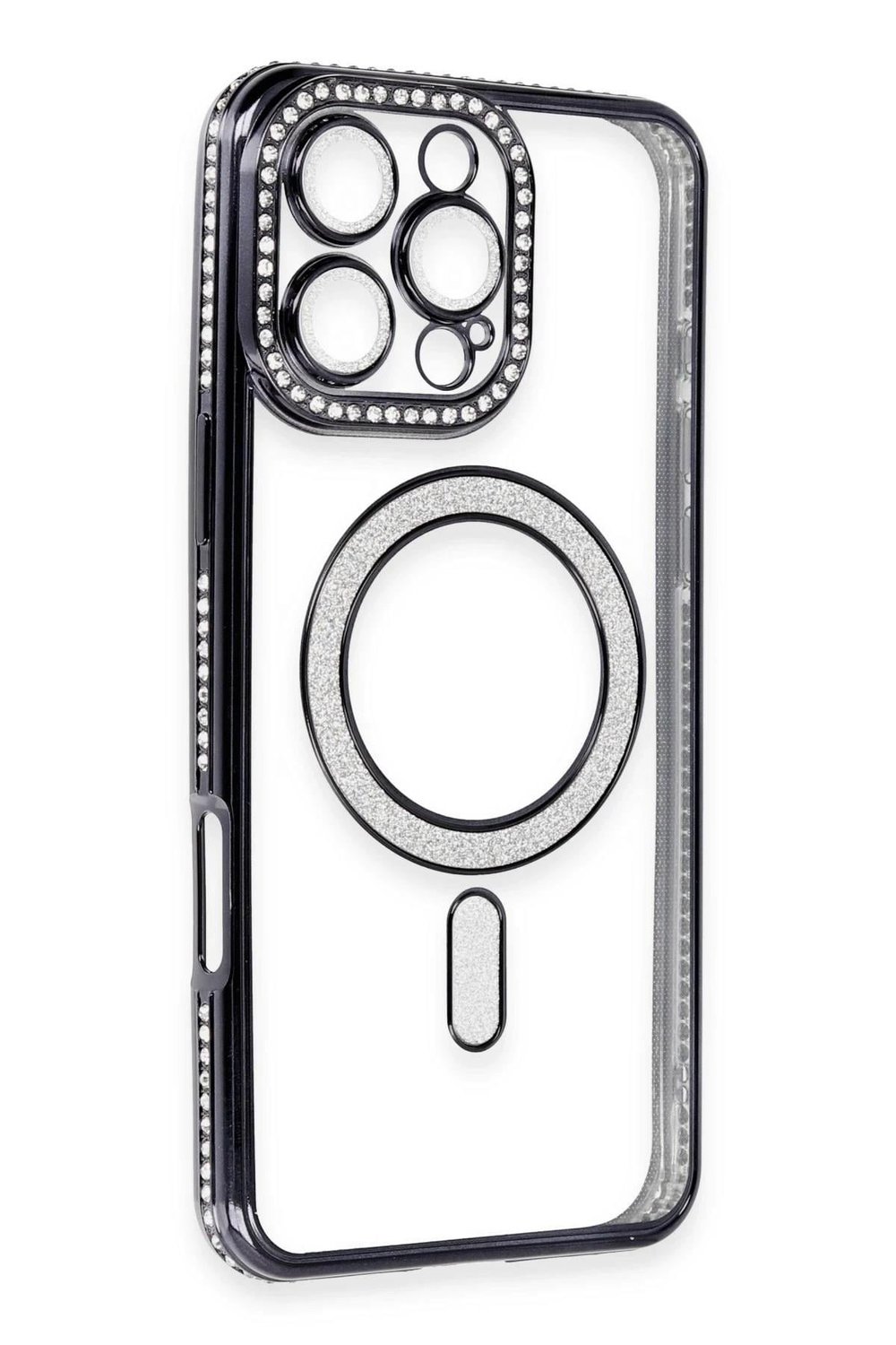Mey İthalat®  iPhone 16 Pro Max Kılıf Joke Simli Magneticsafe Kılıf - Gri