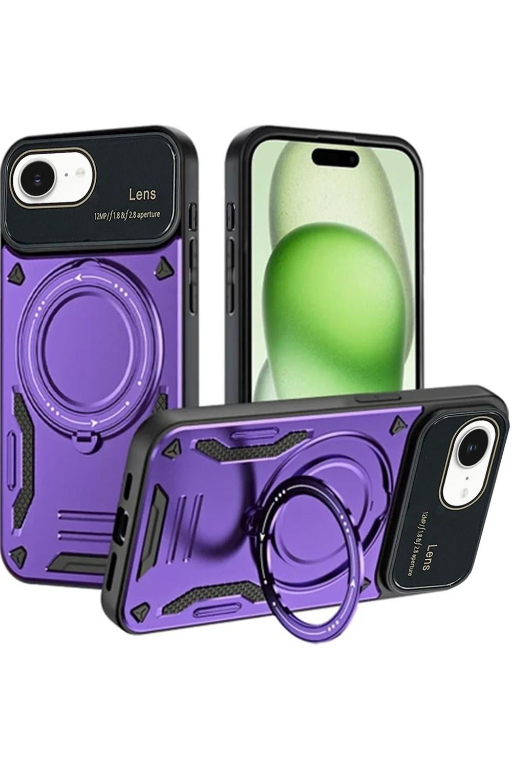 Mey İthalat®  iPhone 16E Kılıf Joy Lens Standlı Kapak - Mor