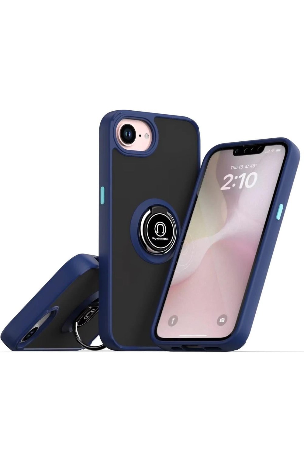 Mey İthalat®  iPhone 16E Kılıf Montreal Yüzüklü Silikon Kapak - Lacivert