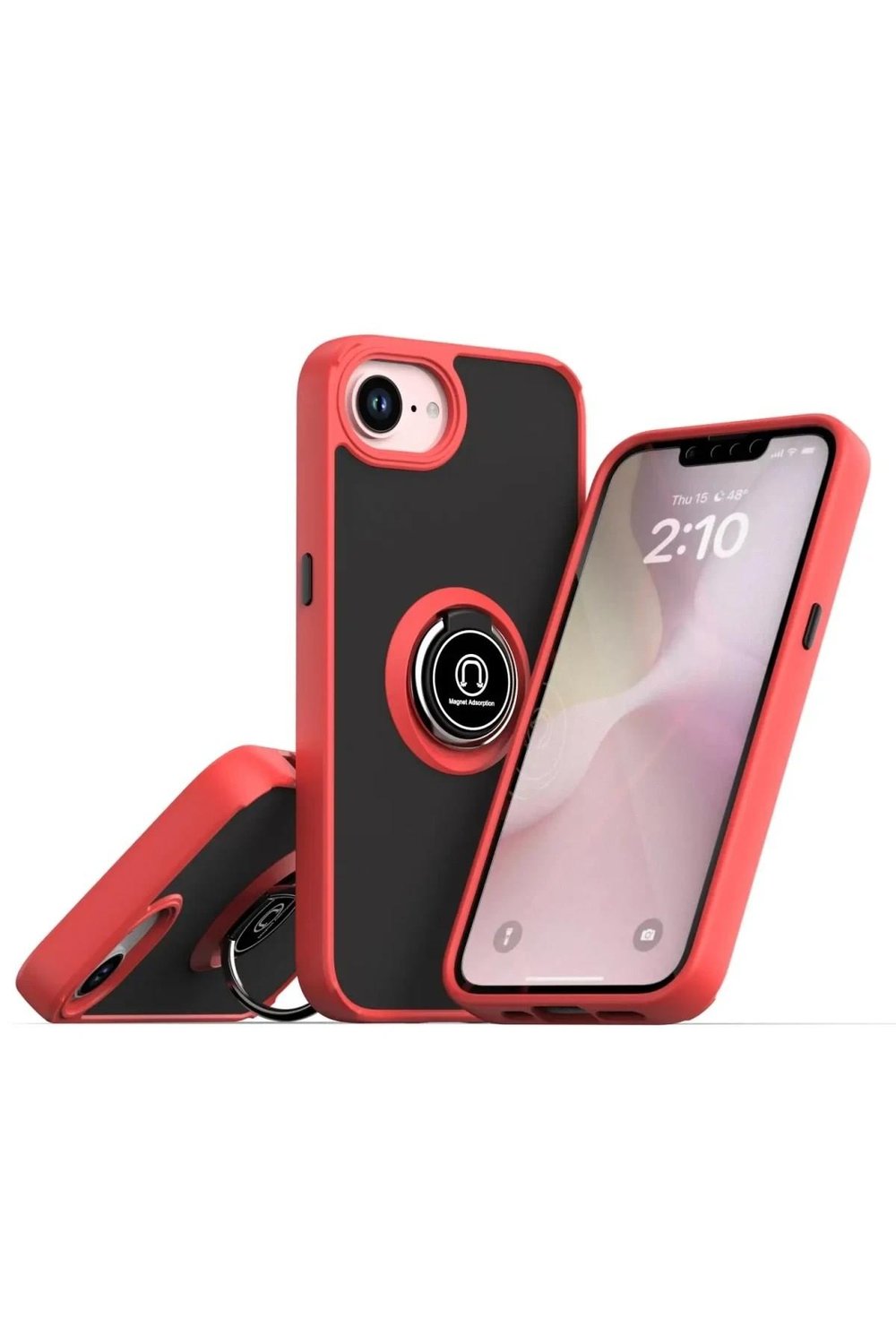 Mey İthalat®  iPhone 16E Kılıf Montreal Yüzüklü Silikon Kapak - Kırmızı