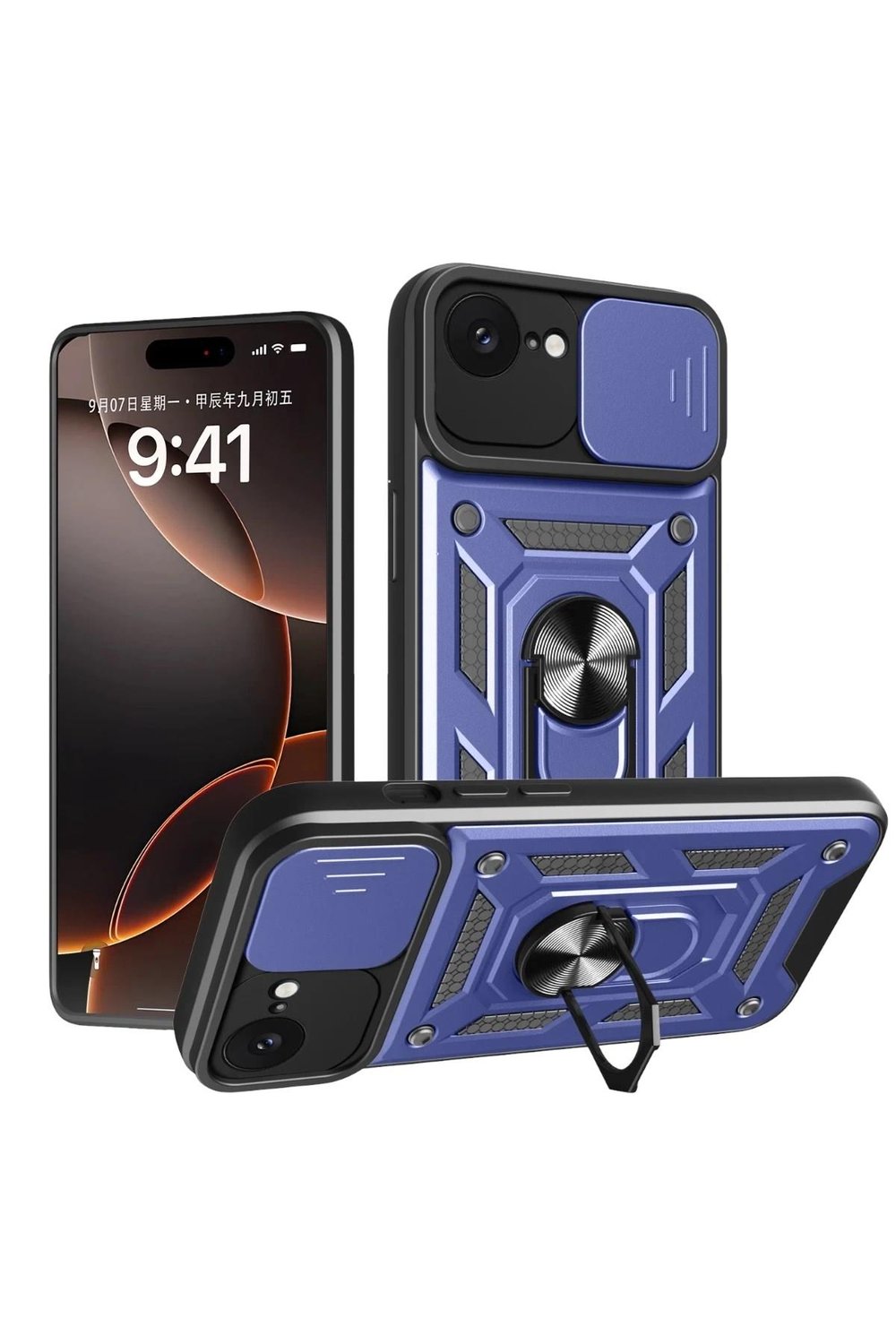 Mey İthalat®  iPhone 16E Kılıf Pars Lens Yüzüklü Silikon - Lacivert