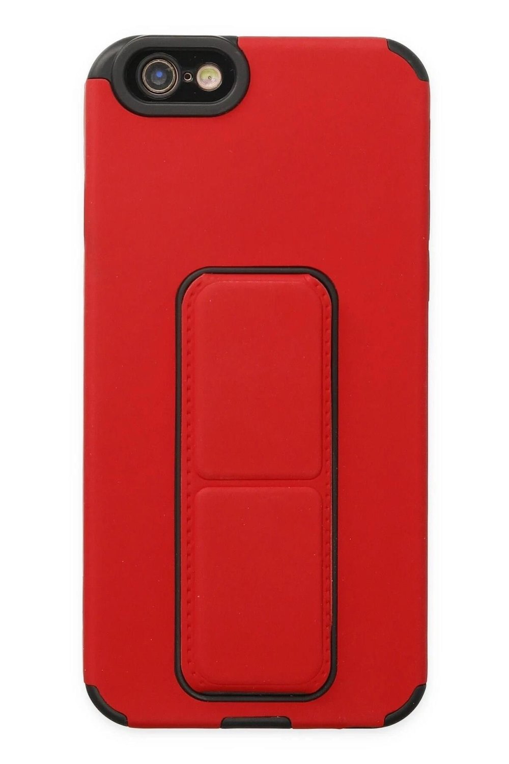 Mey İthalat®  iPhone 6 Kılıf Mega Standlı Silikon - Kırmızı