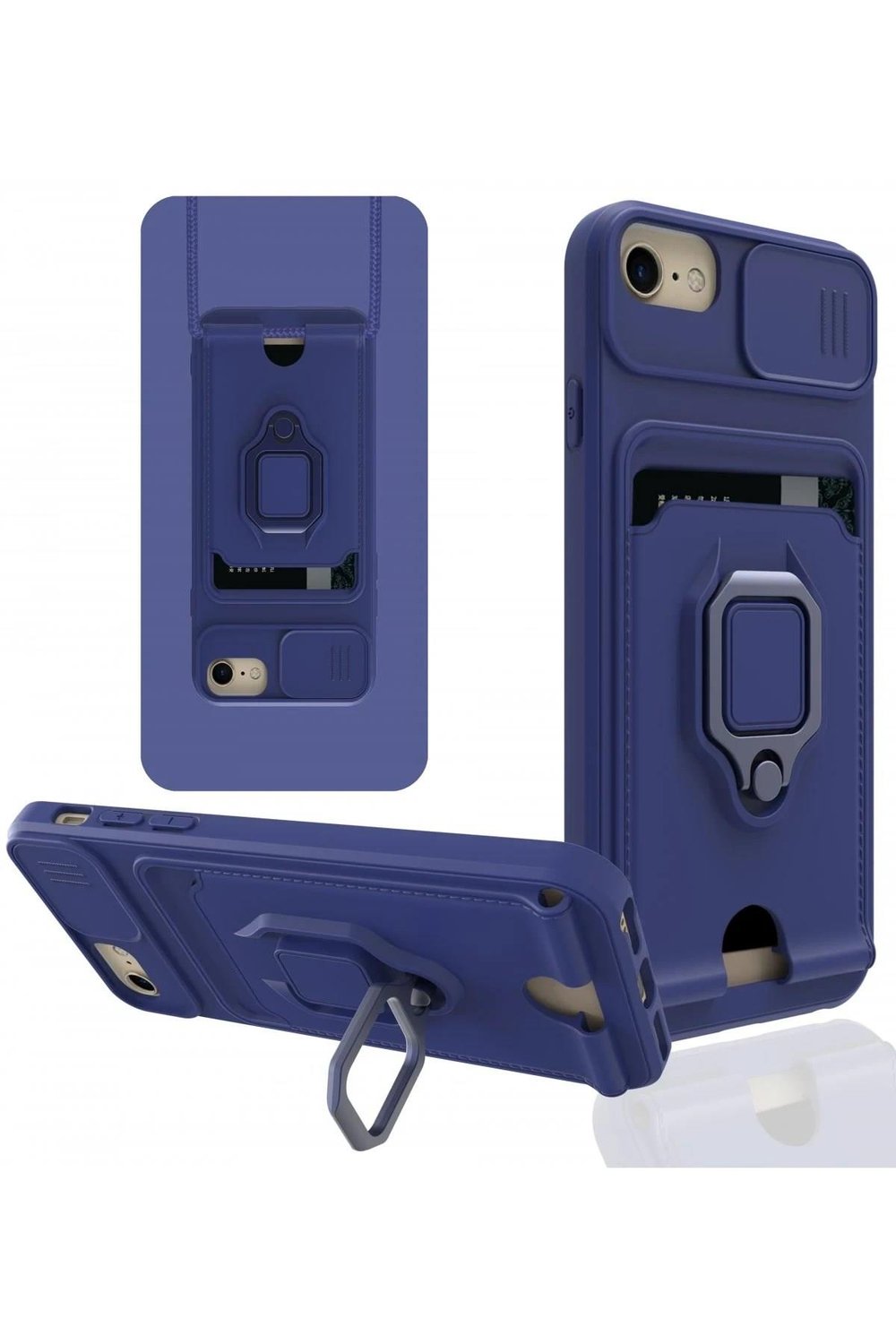 Mey İthalat®  iPhone 6 Kılıf Zuma Kartvizitli Yüzüklü Silikon - Lacivert