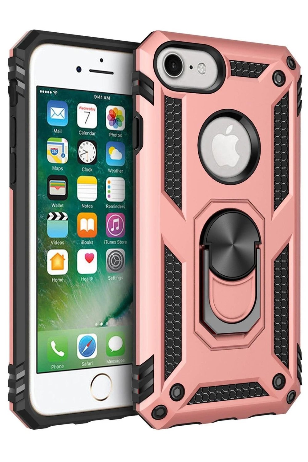Mey İthalat®  iPhone 7 Kılıf Sofya Yüzüklü Silikon Kapak - Rose