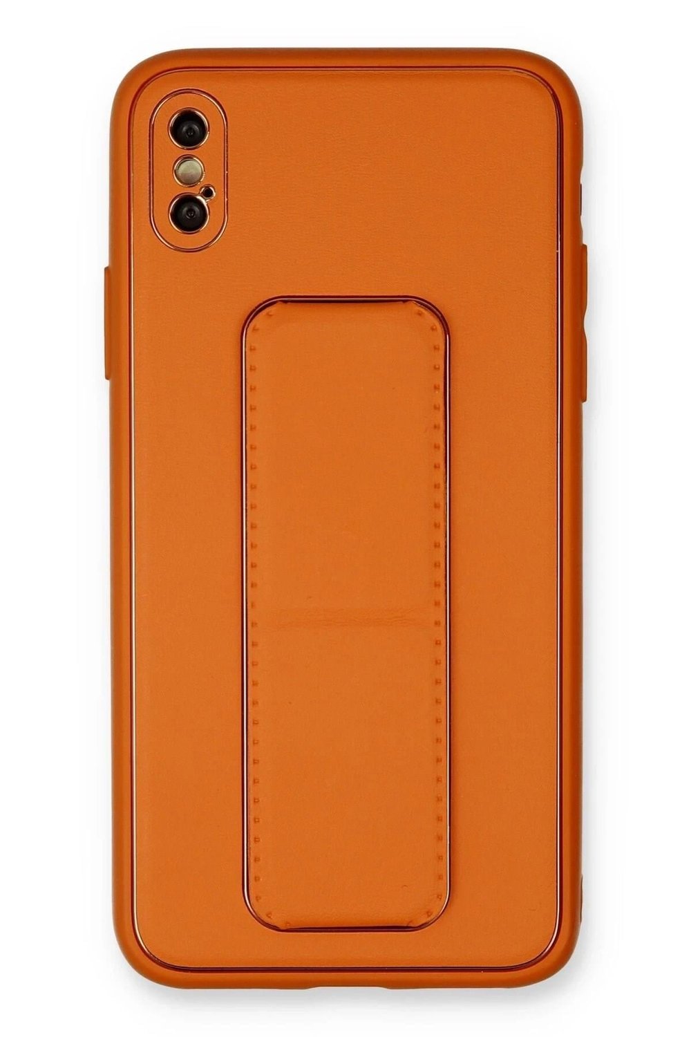 Mey İthalat®  iPhone XS Max Kılıf Coco Deri Standlı Kapak - Turuncu