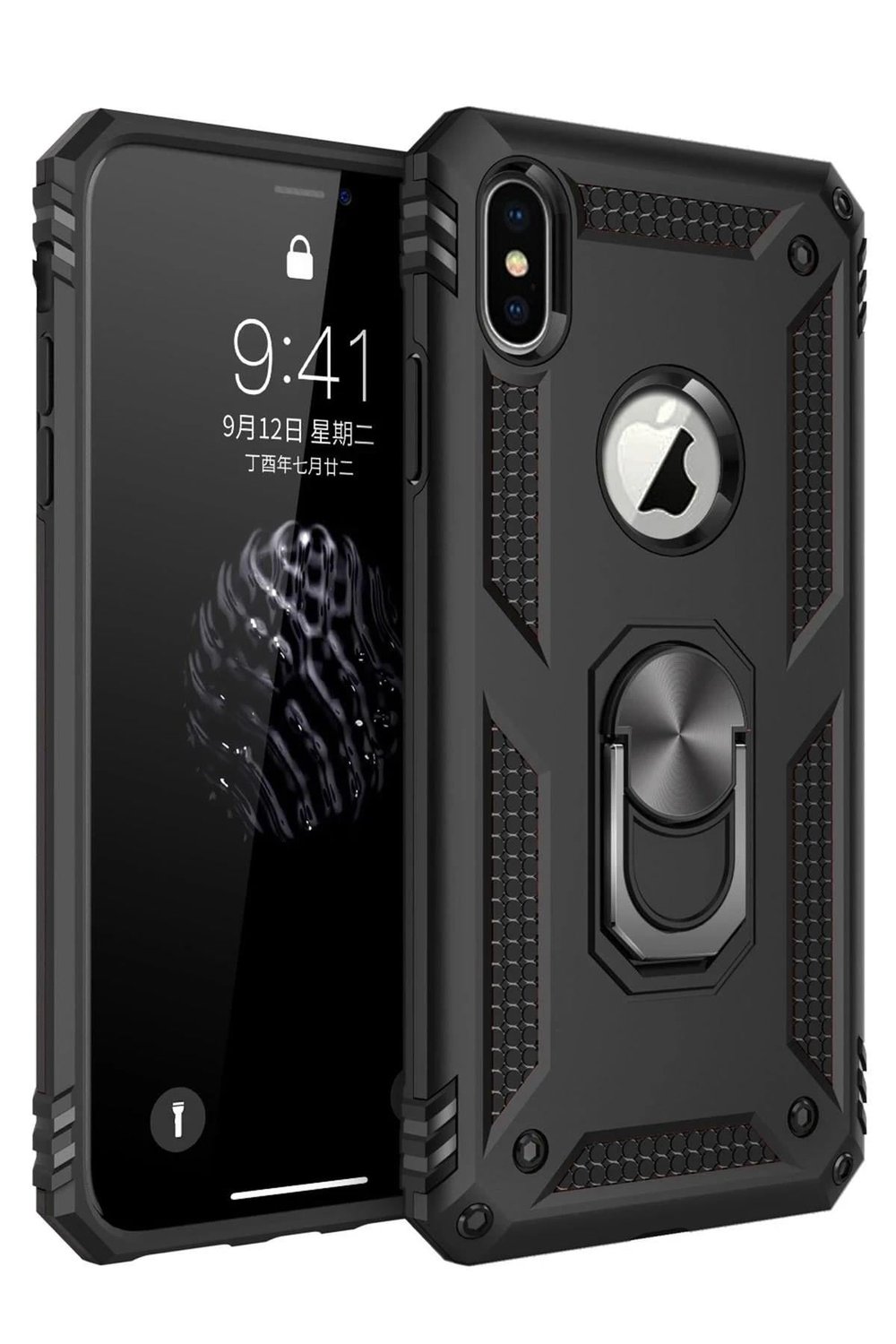 Mey İthalat®  iPhone XS Max Kılıf Sofya Yüzüklü Silikon Kapak - Siyah