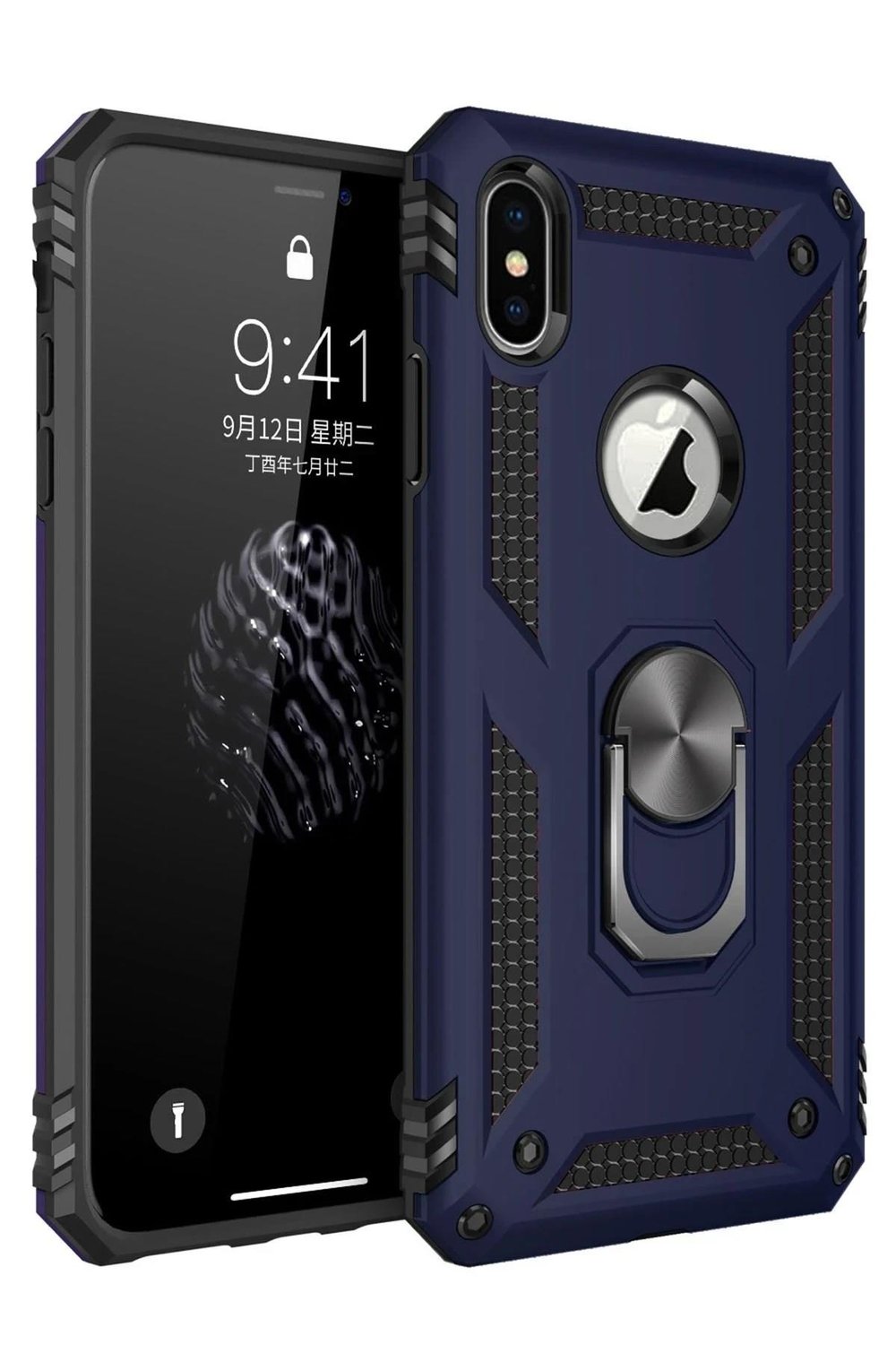 Mey İthalat®  iPhone XS Max Kılıf Sofya Yüzüklü Silikon Kapak - Lacivert